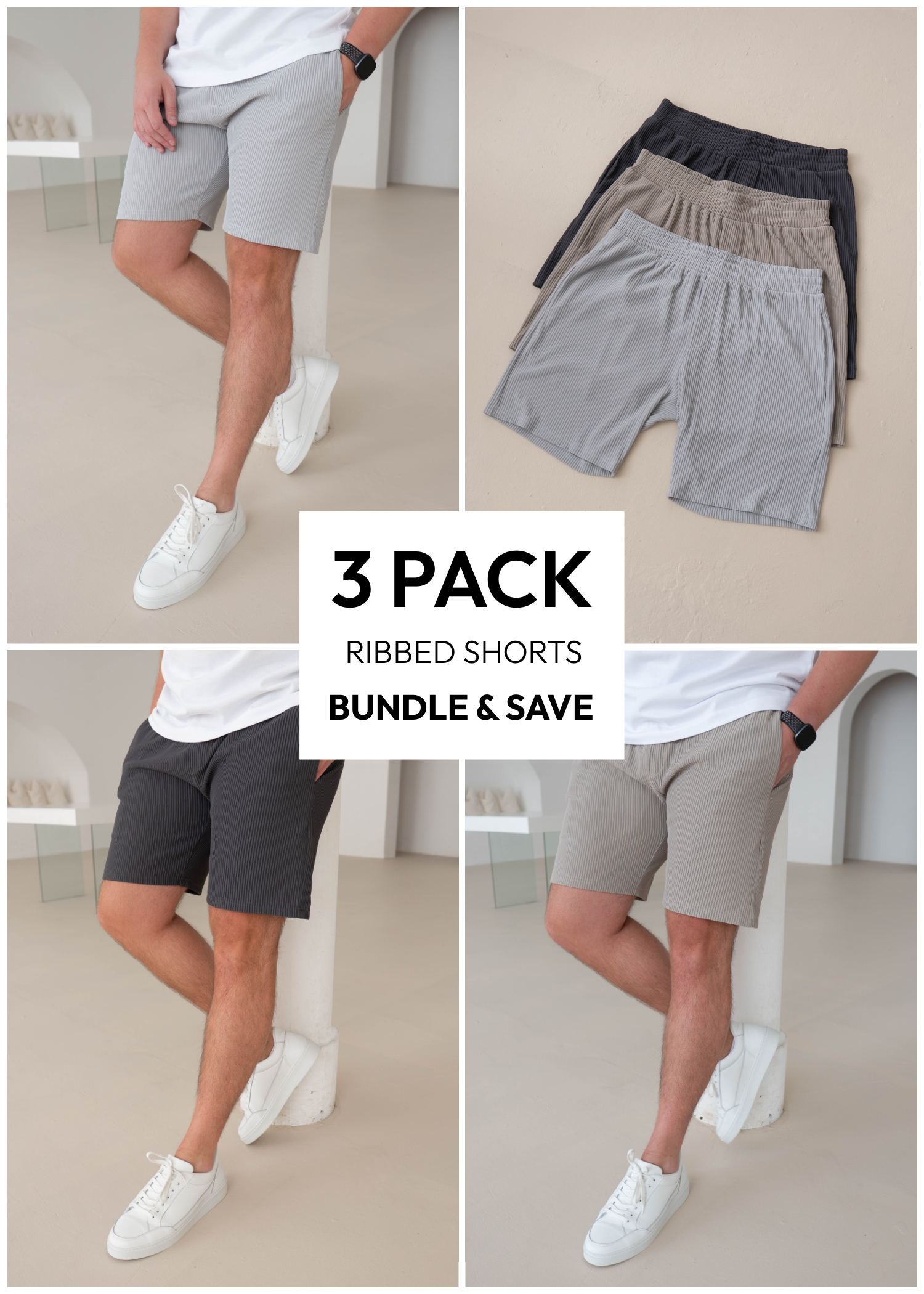 Ribbed Shorts Mixed Colour 3 Pack