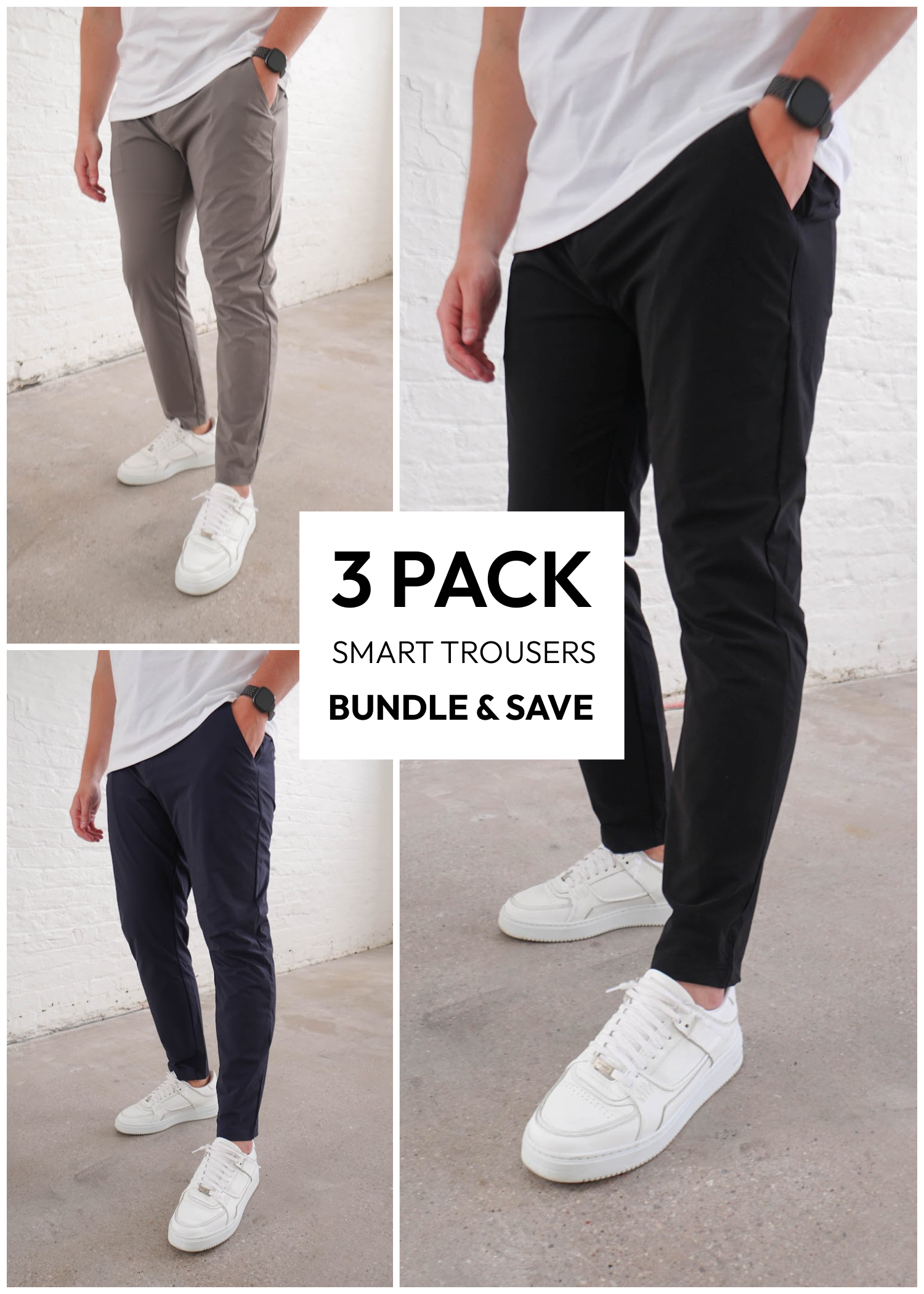 Smart Stretch Trousers Mixed Colour 3 Pack