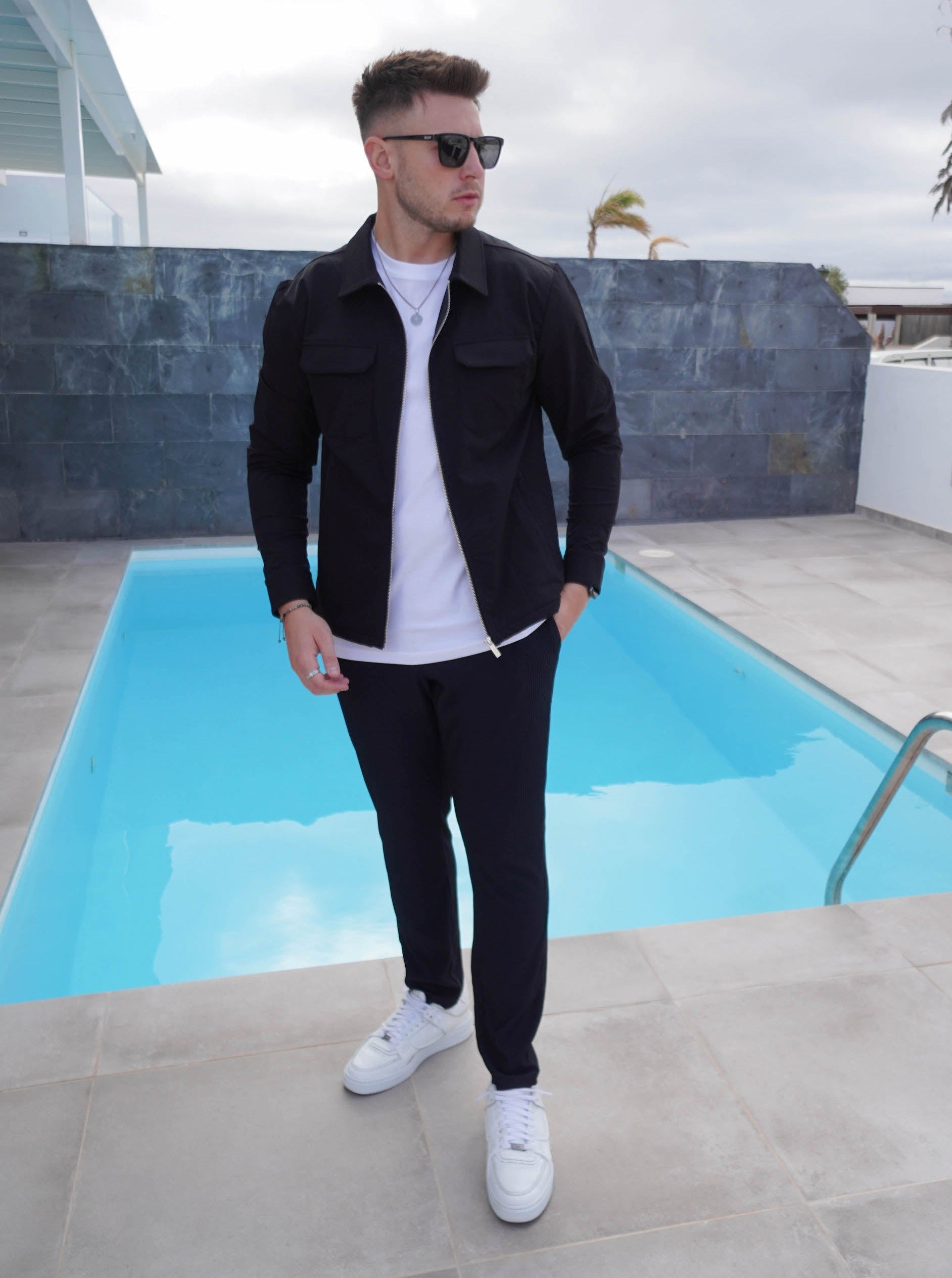 Tech Stretch Cargo Jacket In Black