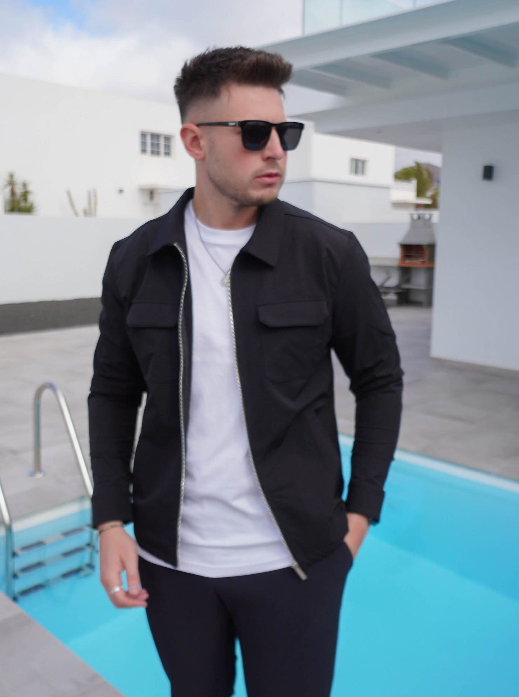 Tech Stretch Cargo Jacket In Black