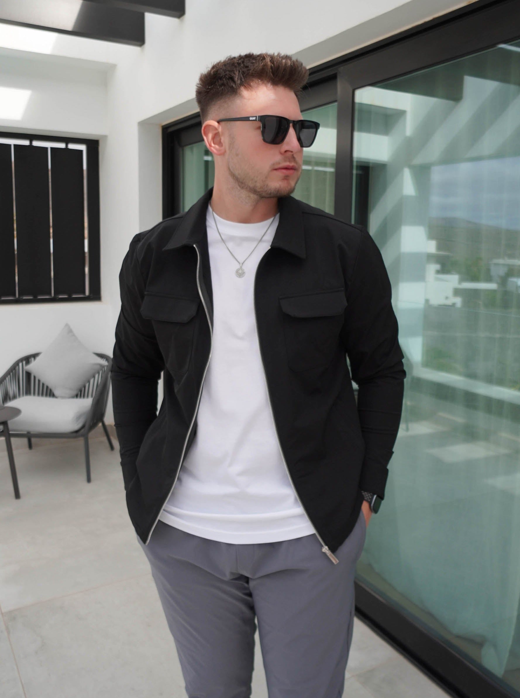 Tech Stretch Cargo Jacket In Black