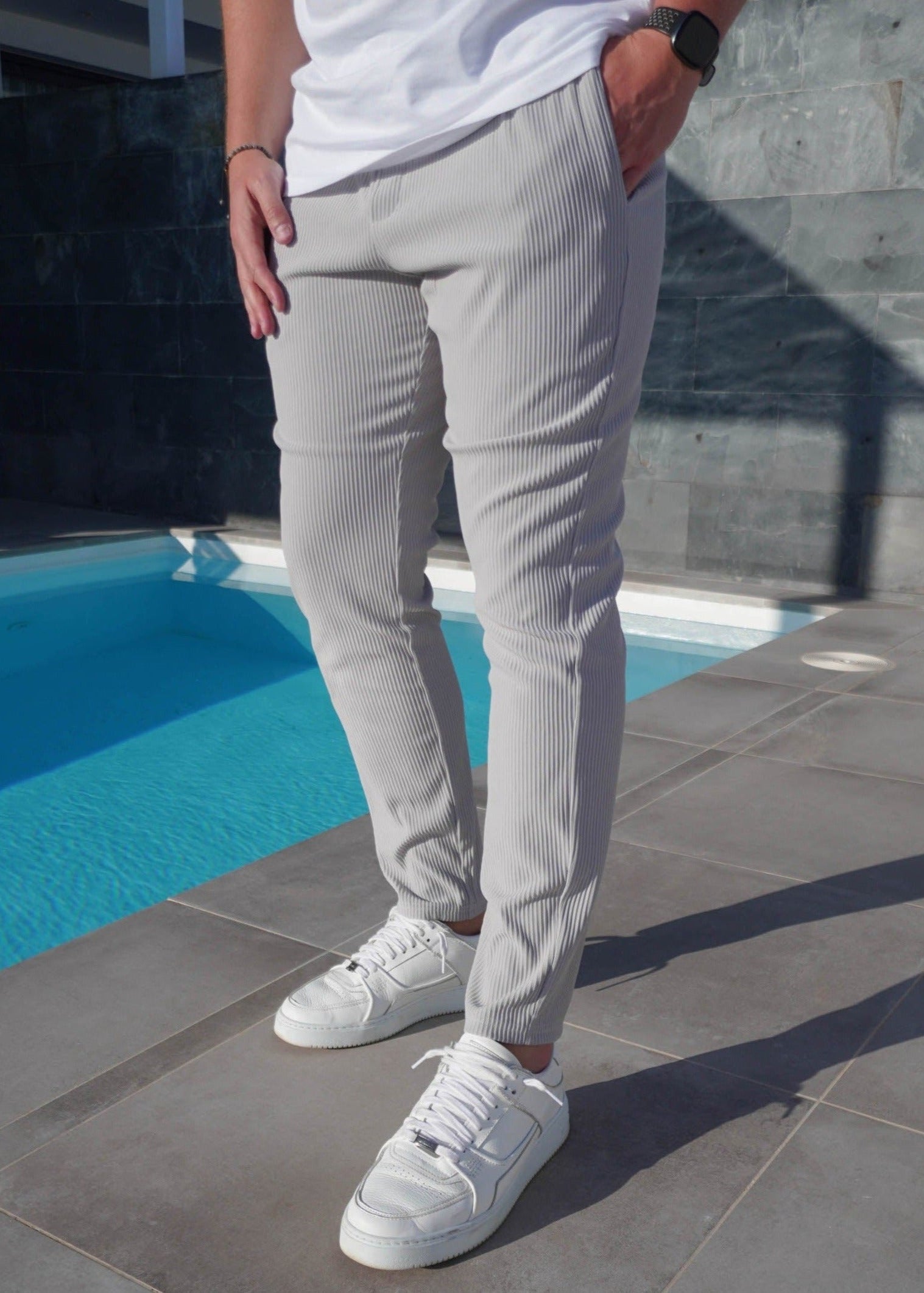 Ribbed Trouser In Light Grey