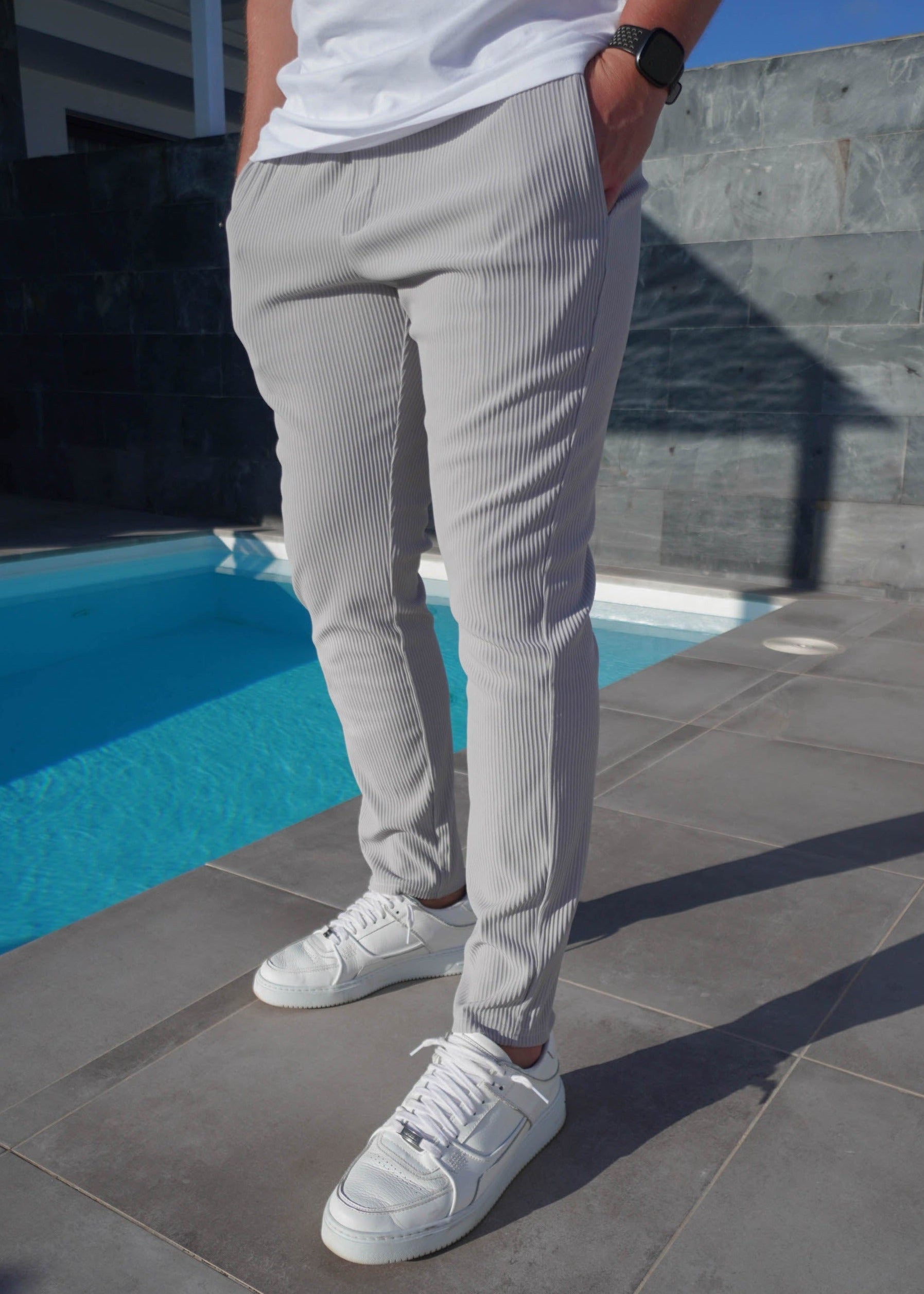 Ribbed Trouser In Light Grey
