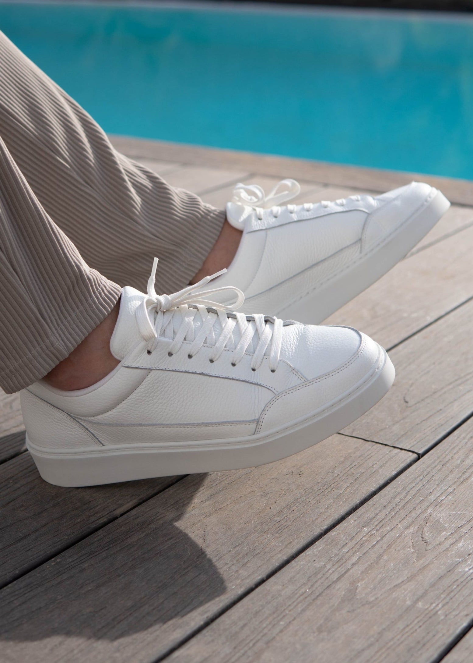 Premium Leather Trainer In Triple White