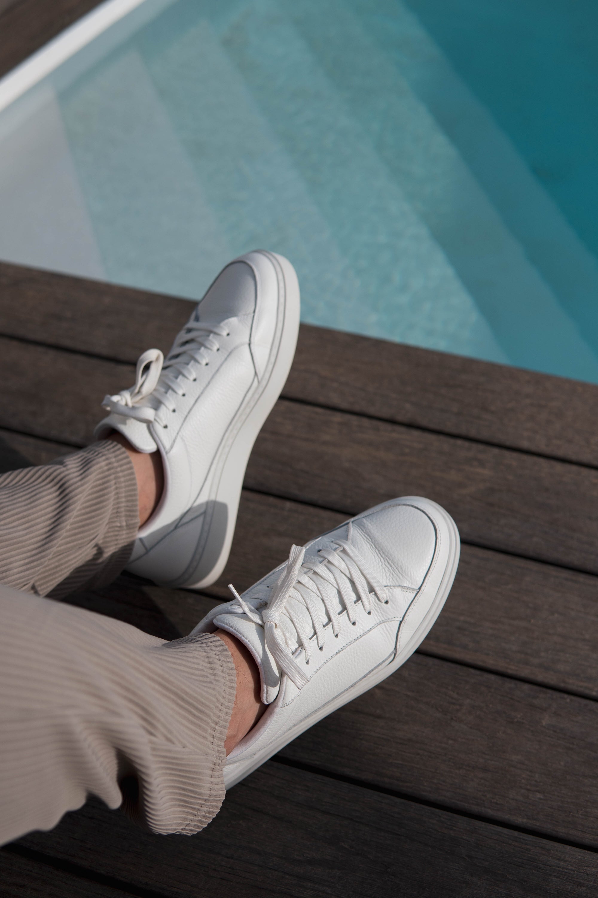 Premium Leather Trainer In Triple White