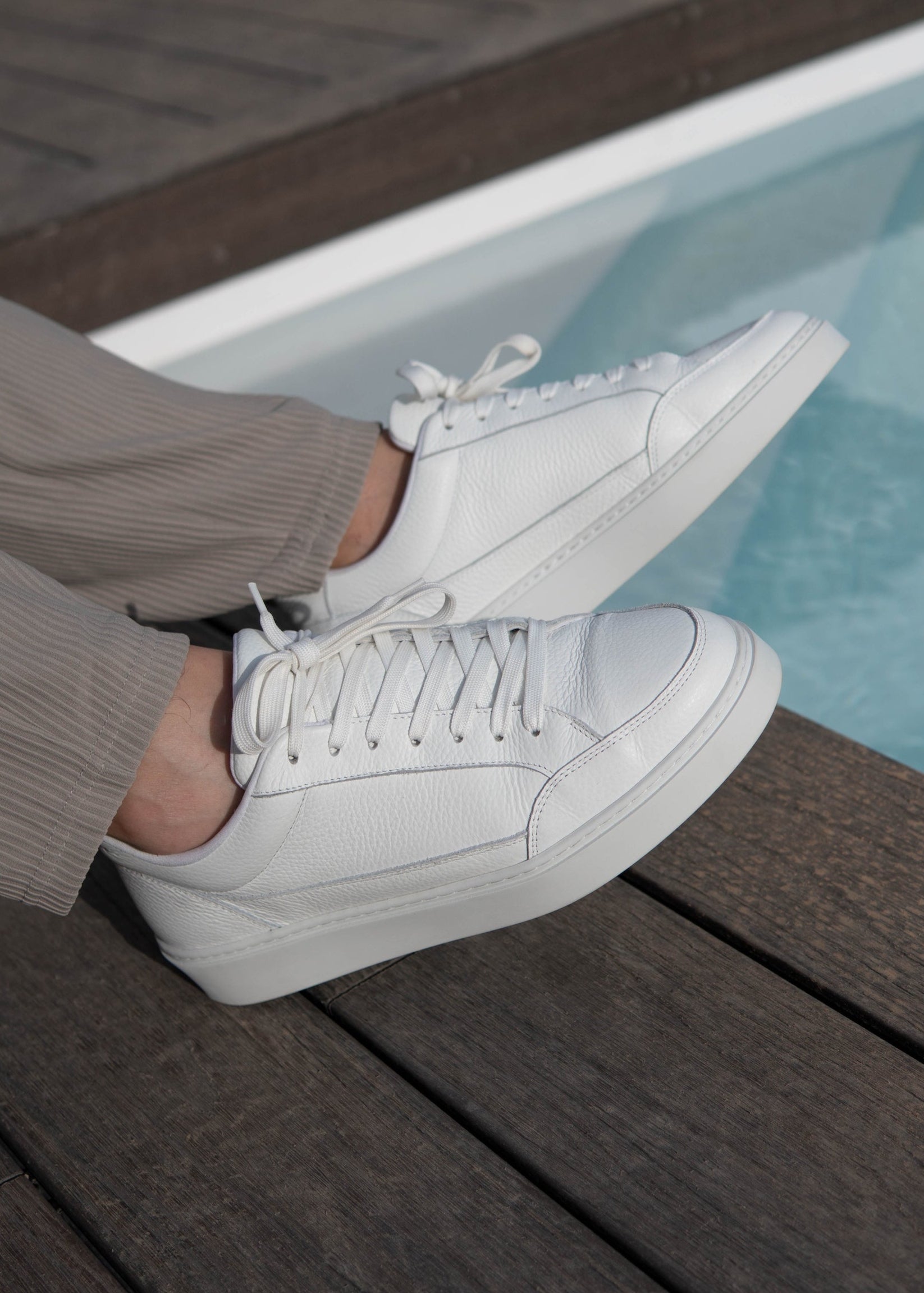 Premium Leather Trainer In Triple White