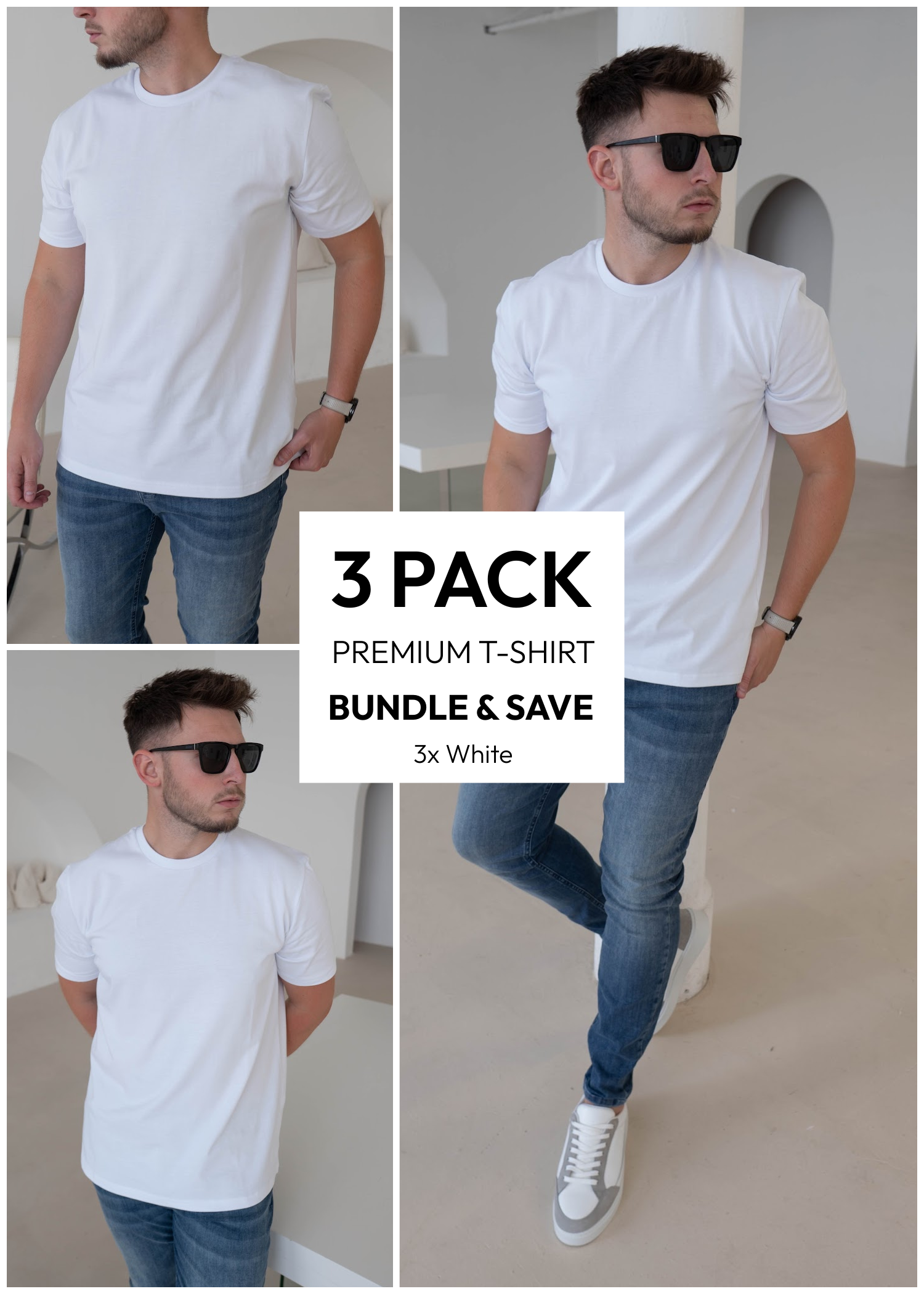 Premium T-Shirt In White 3 Pack
