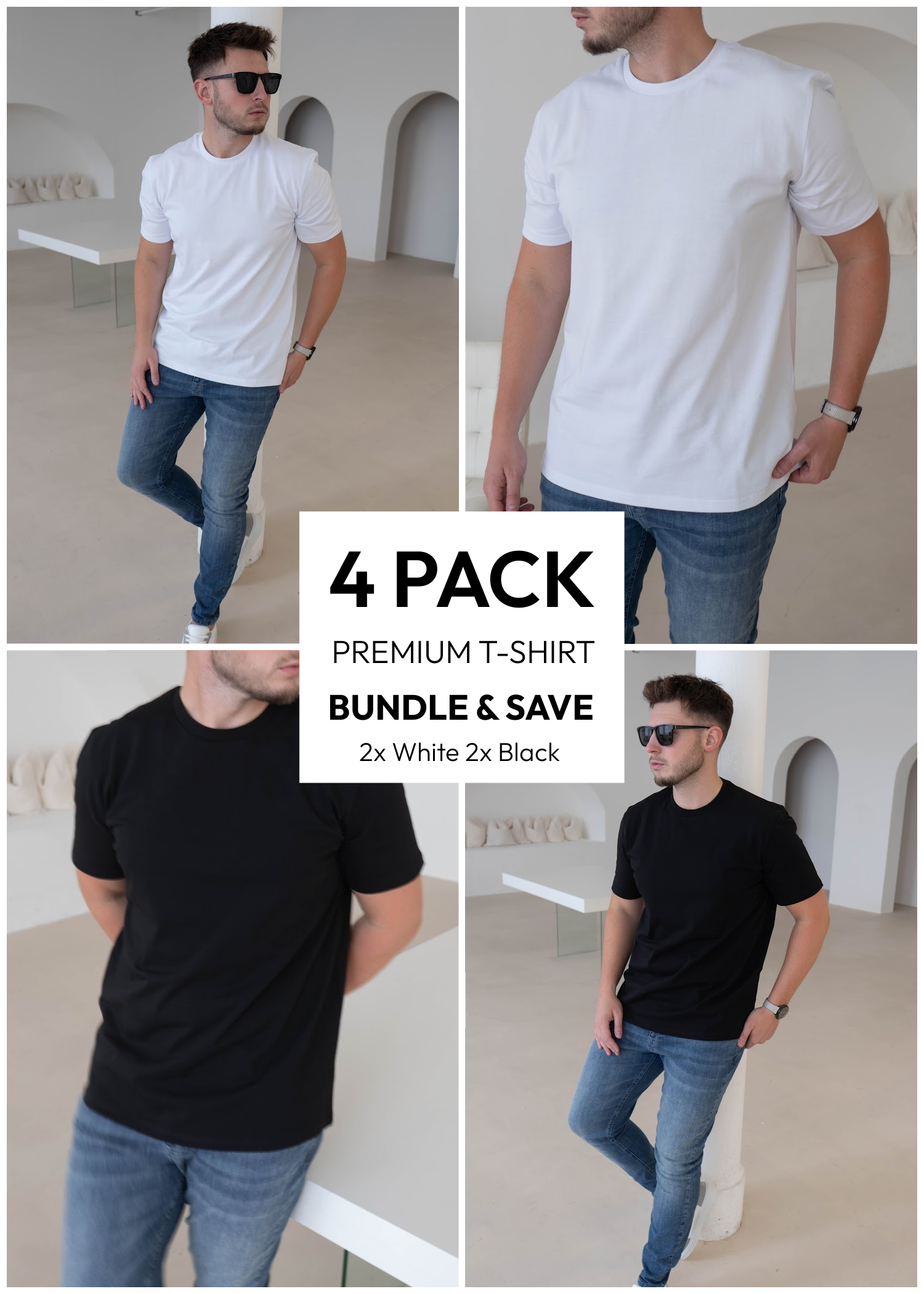Premium T-Shirt Black/White 4 Pack