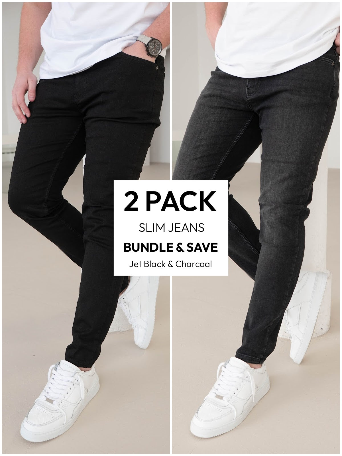 Slim Comfort Jeans Jet Black & Charcoal 2 Pack