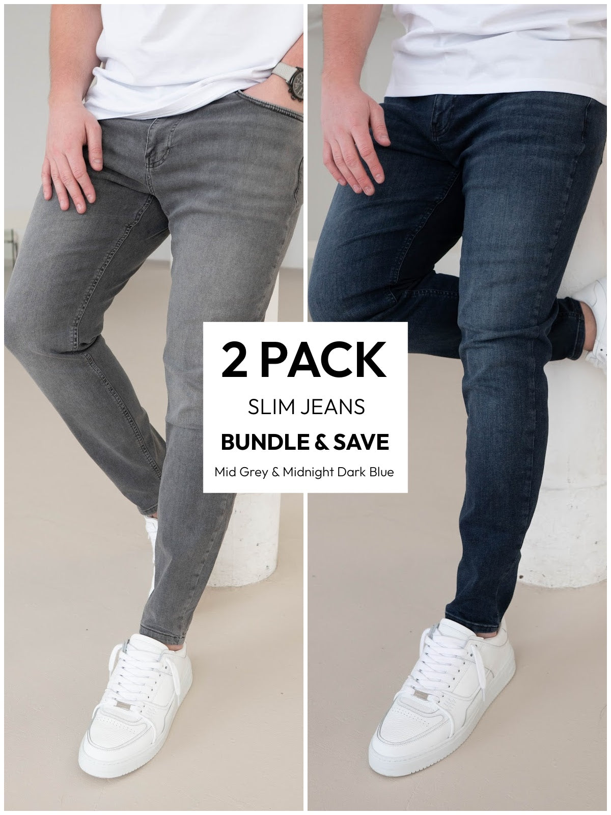 Slim Comfort Jeans Mid Grey & Midnight Dark Blue 2 Pack