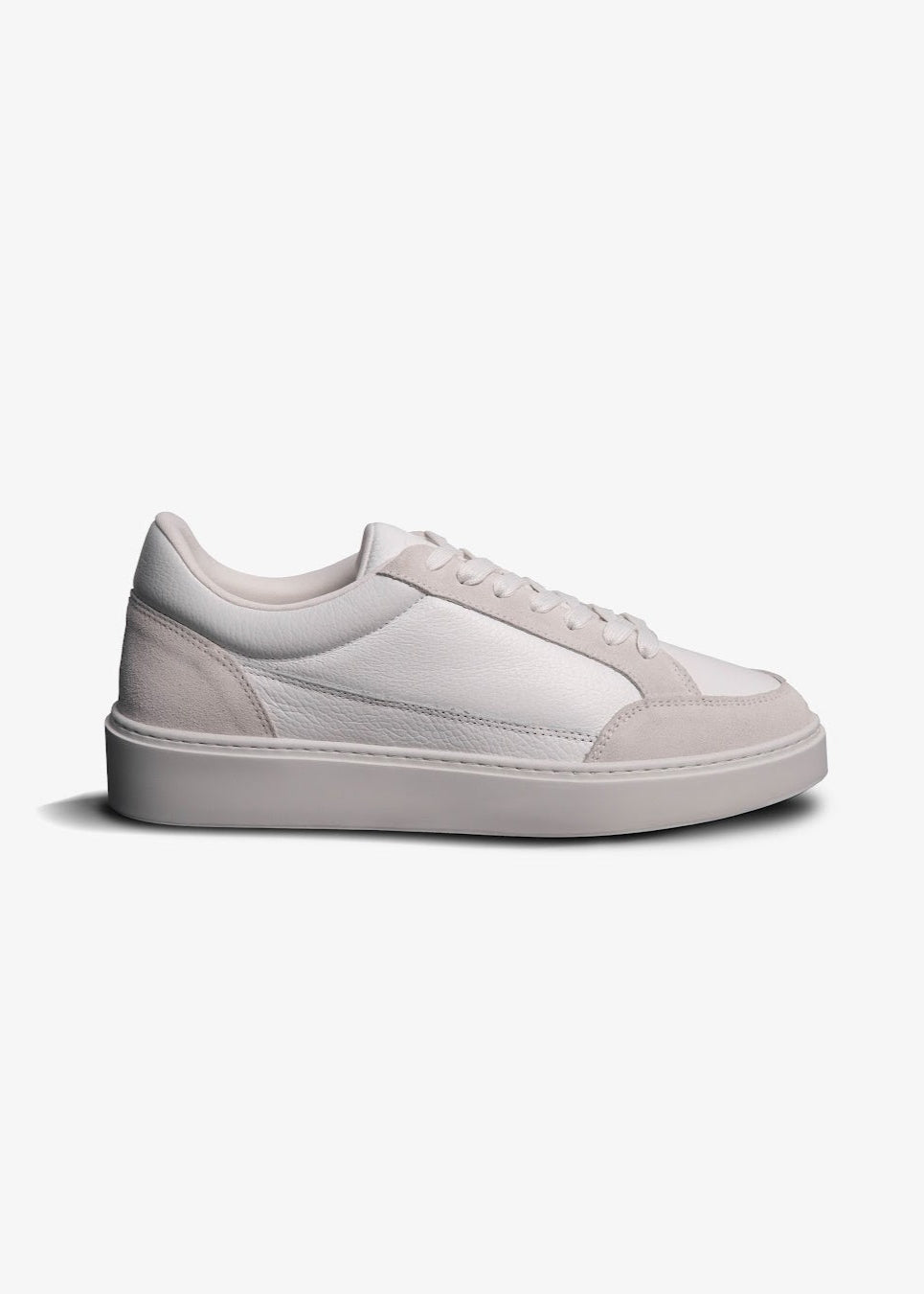 Premium Leather Trainer In White/Stone