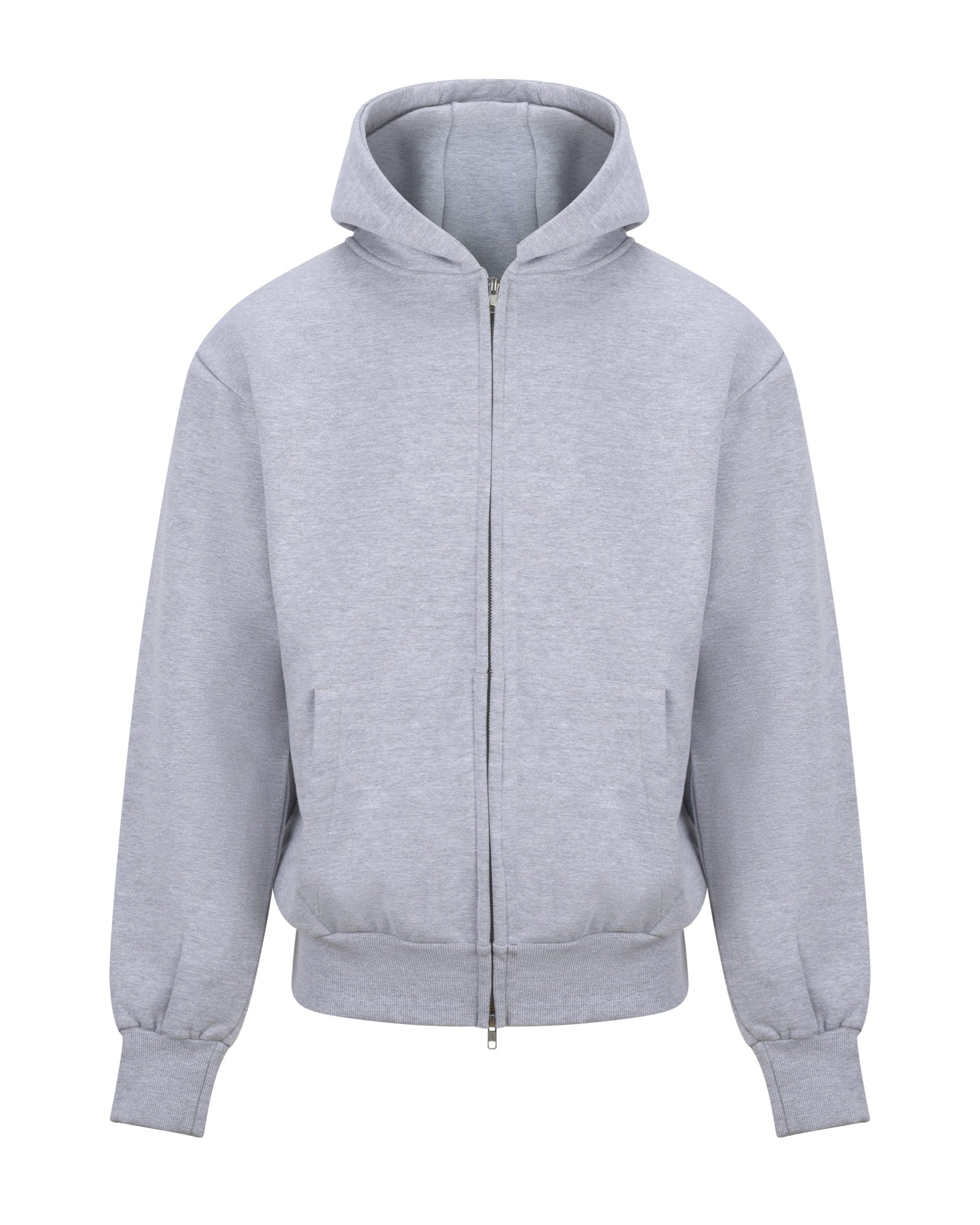 Premium Relaxed Zip Hoodie In Heather Grey