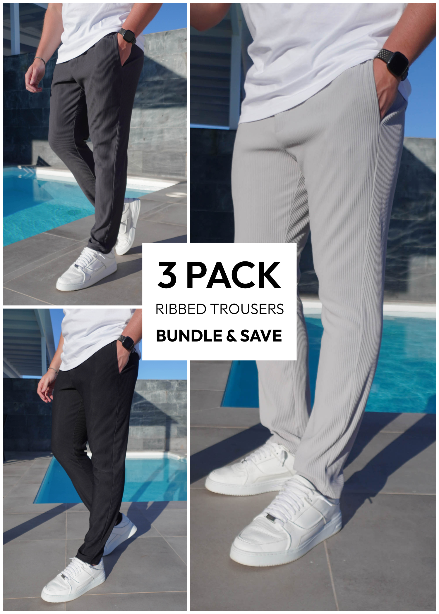 Ribbed Trouser Mixed Colour 3 Pack