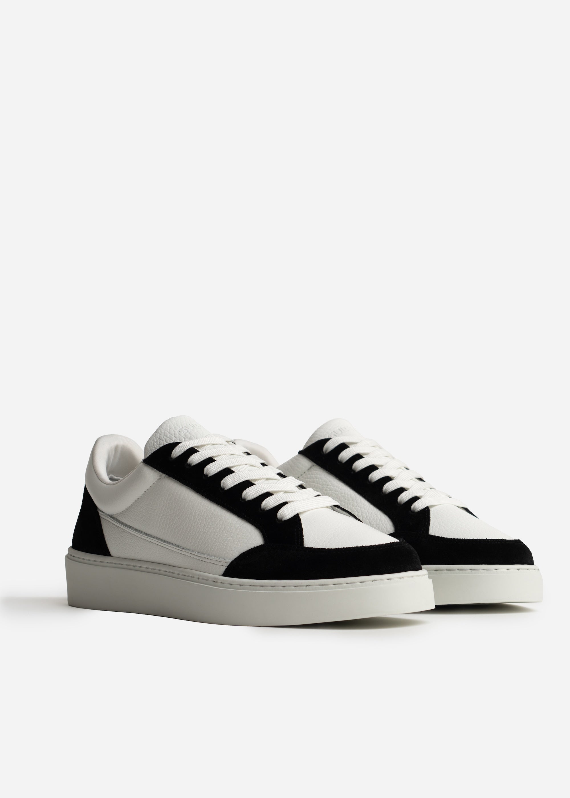 Premium Leather Trainer In White/Black Suede