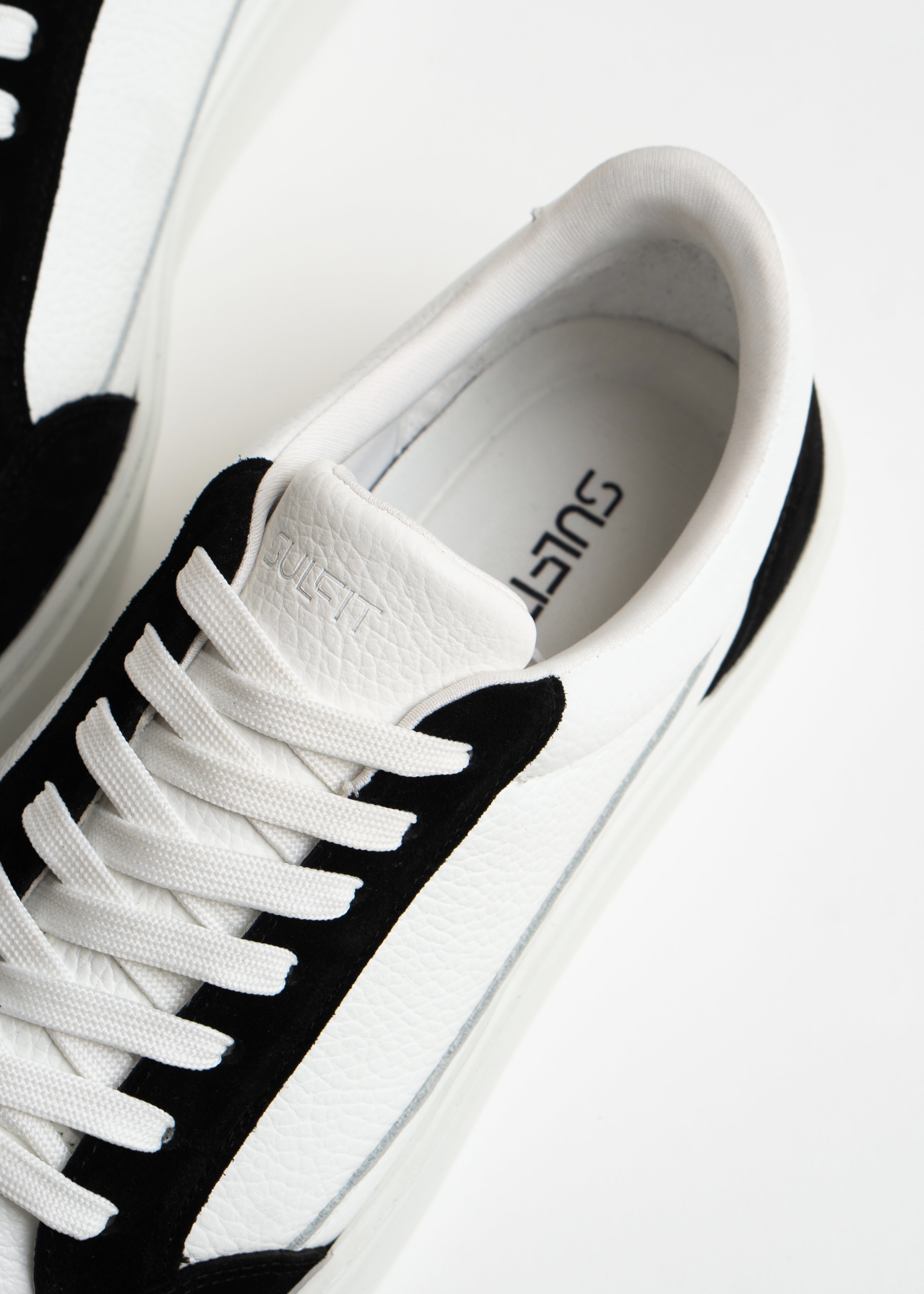 Premium Leather Trainer In White/Black Suede