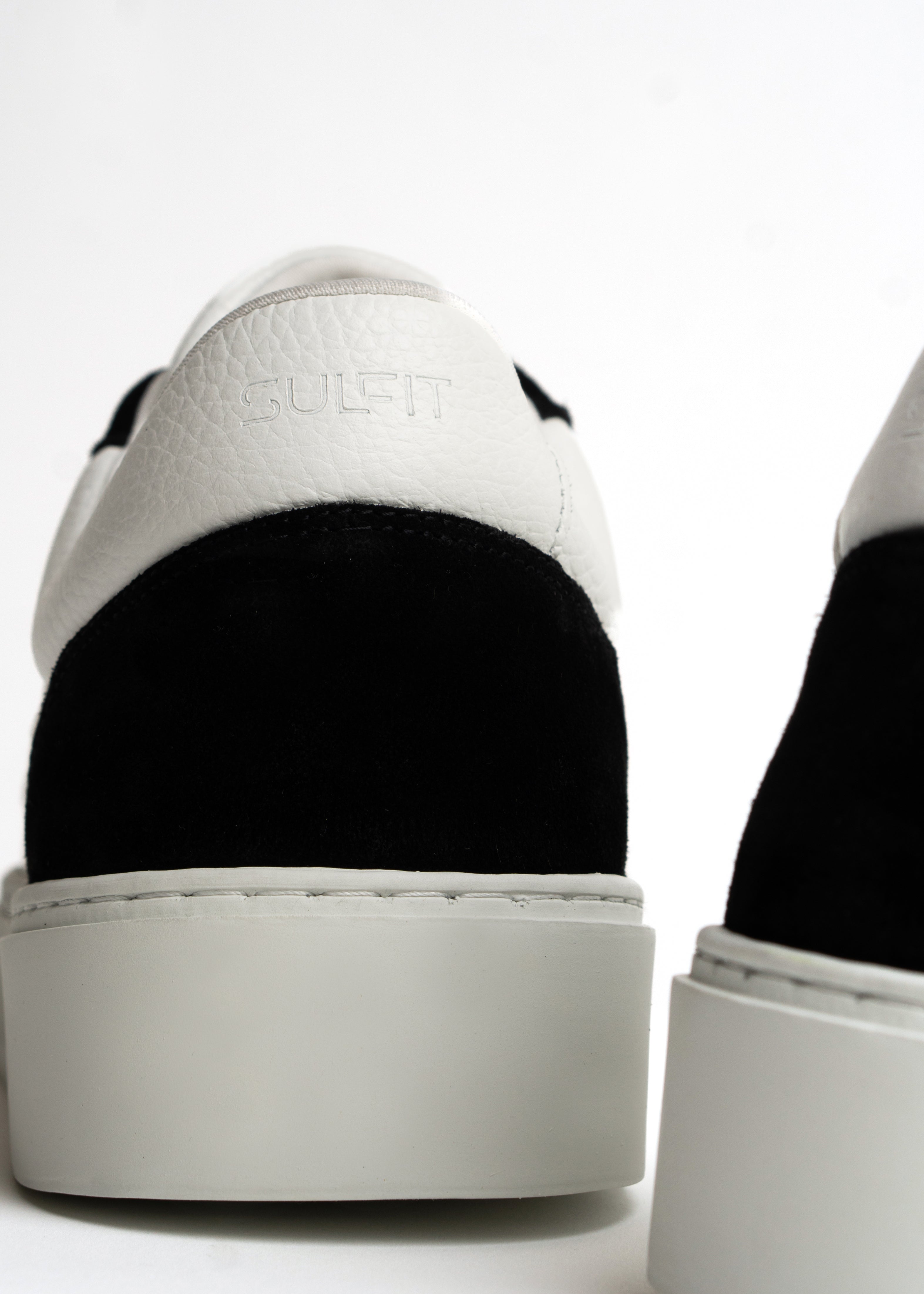 Premium Leather Trainer In White/Black Suede