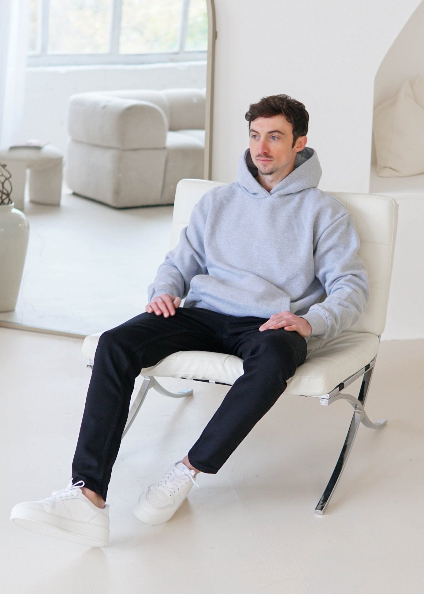 Premium Relaxed Hoodie In Heather Grey