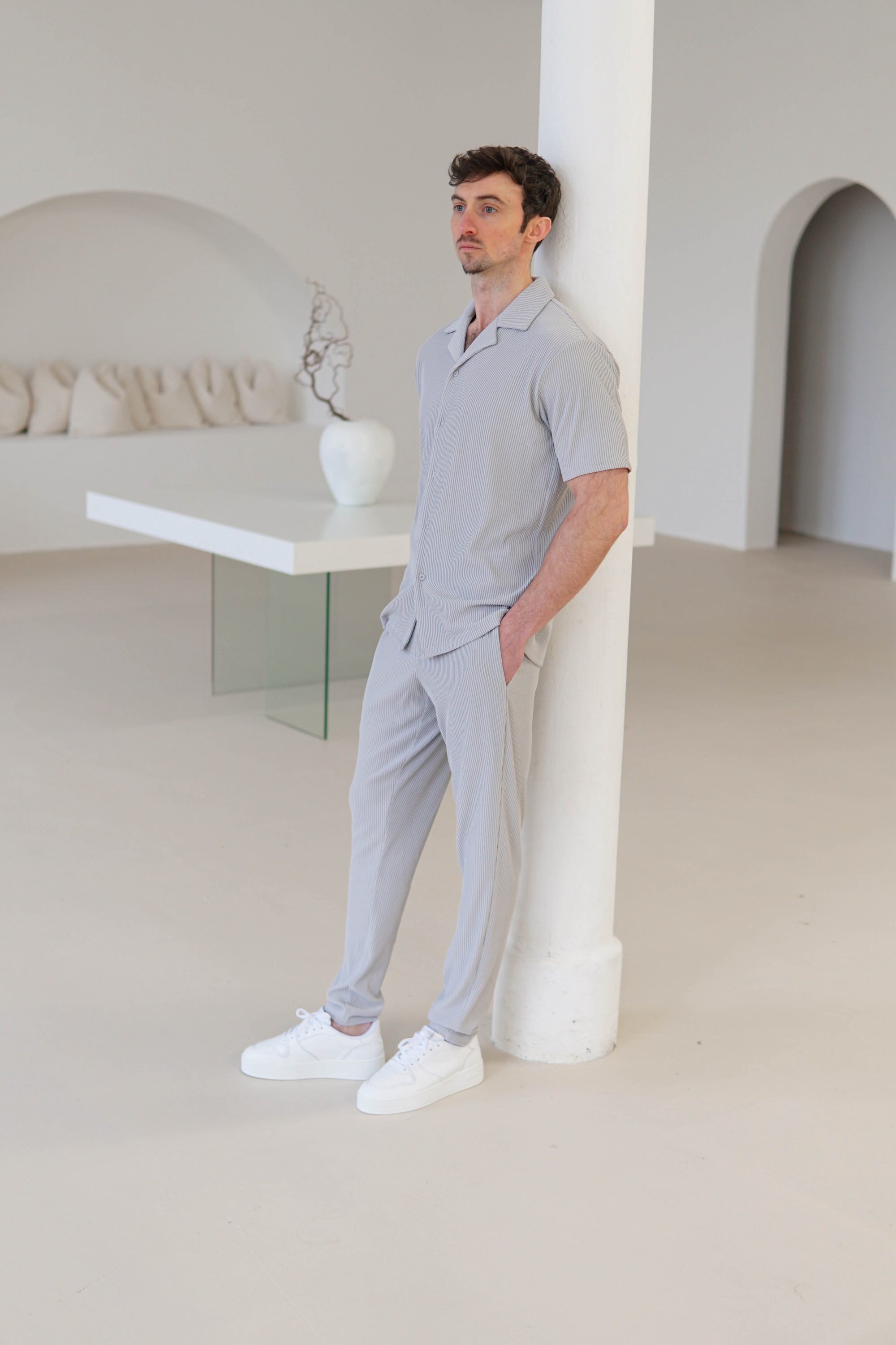 Ribbed Trouser In Light Grey