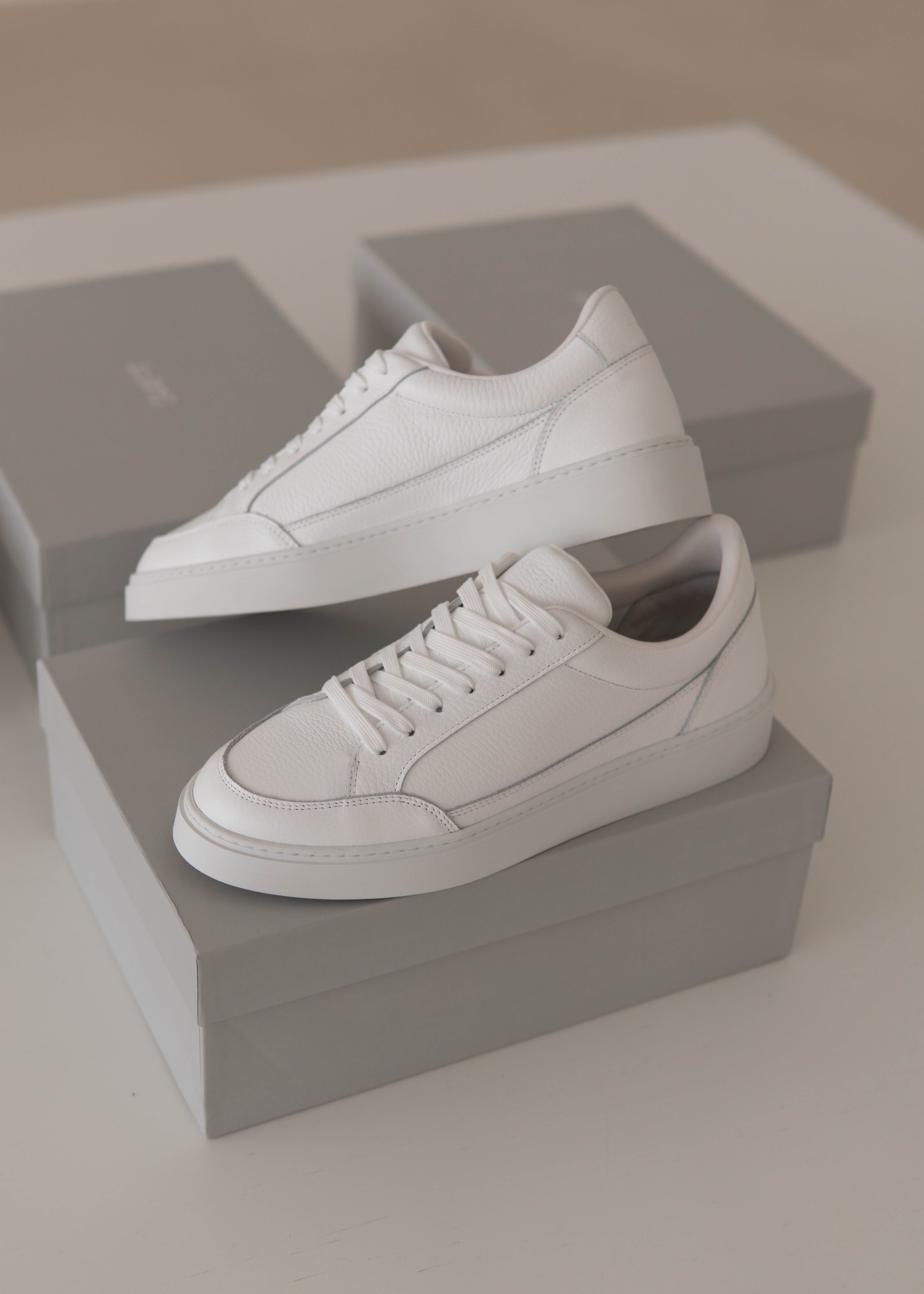 Premium Leather Trainer In Triple White