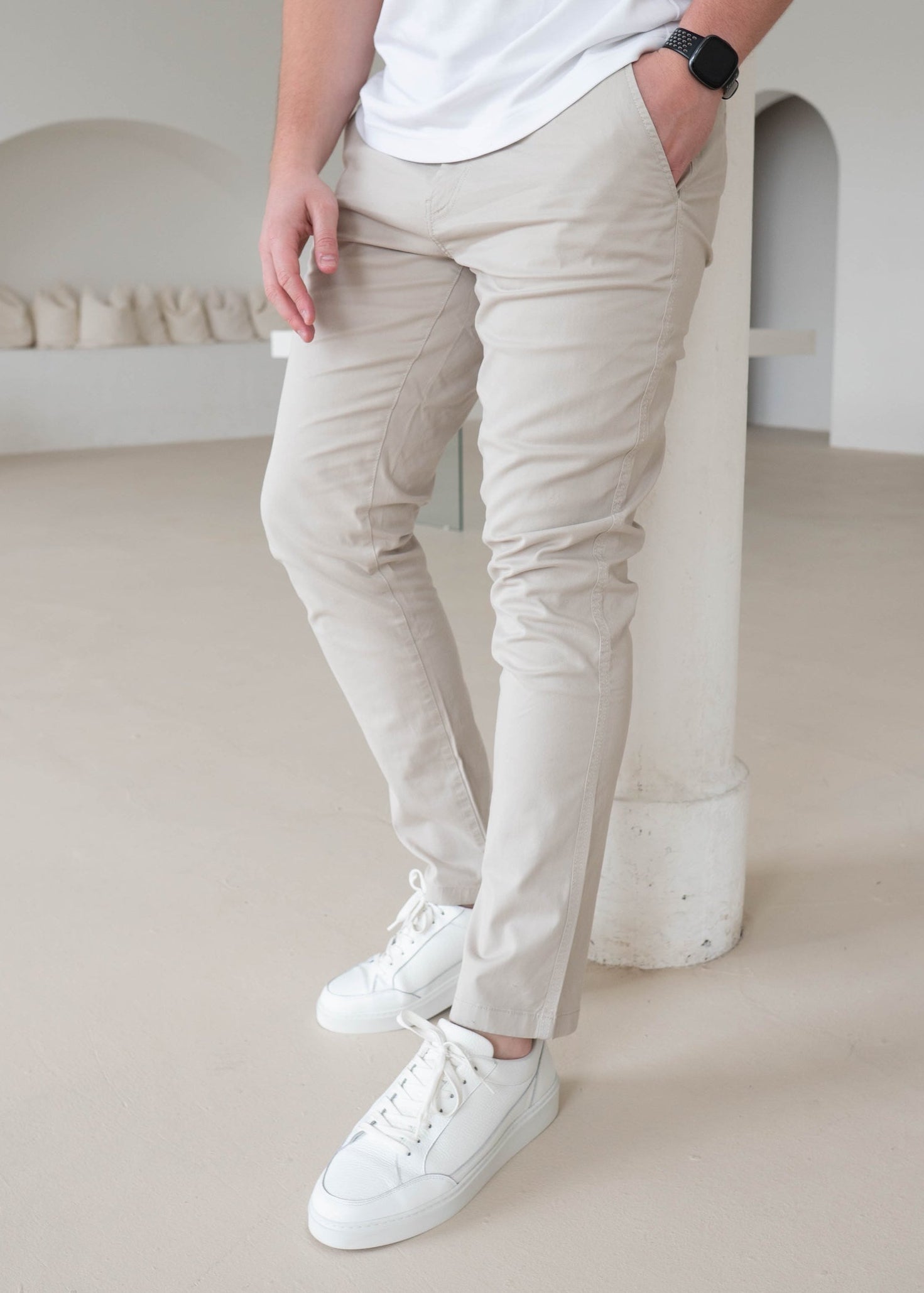 Slim Comfort Chinos In Stone