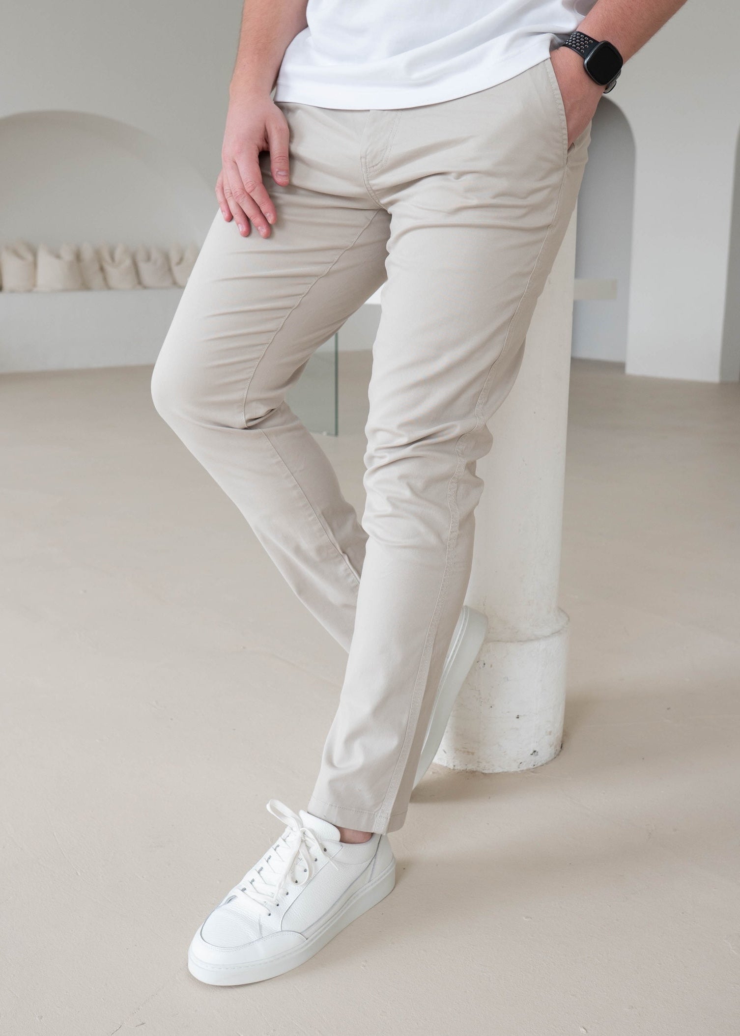 Slim Comfort Chinos In Stone