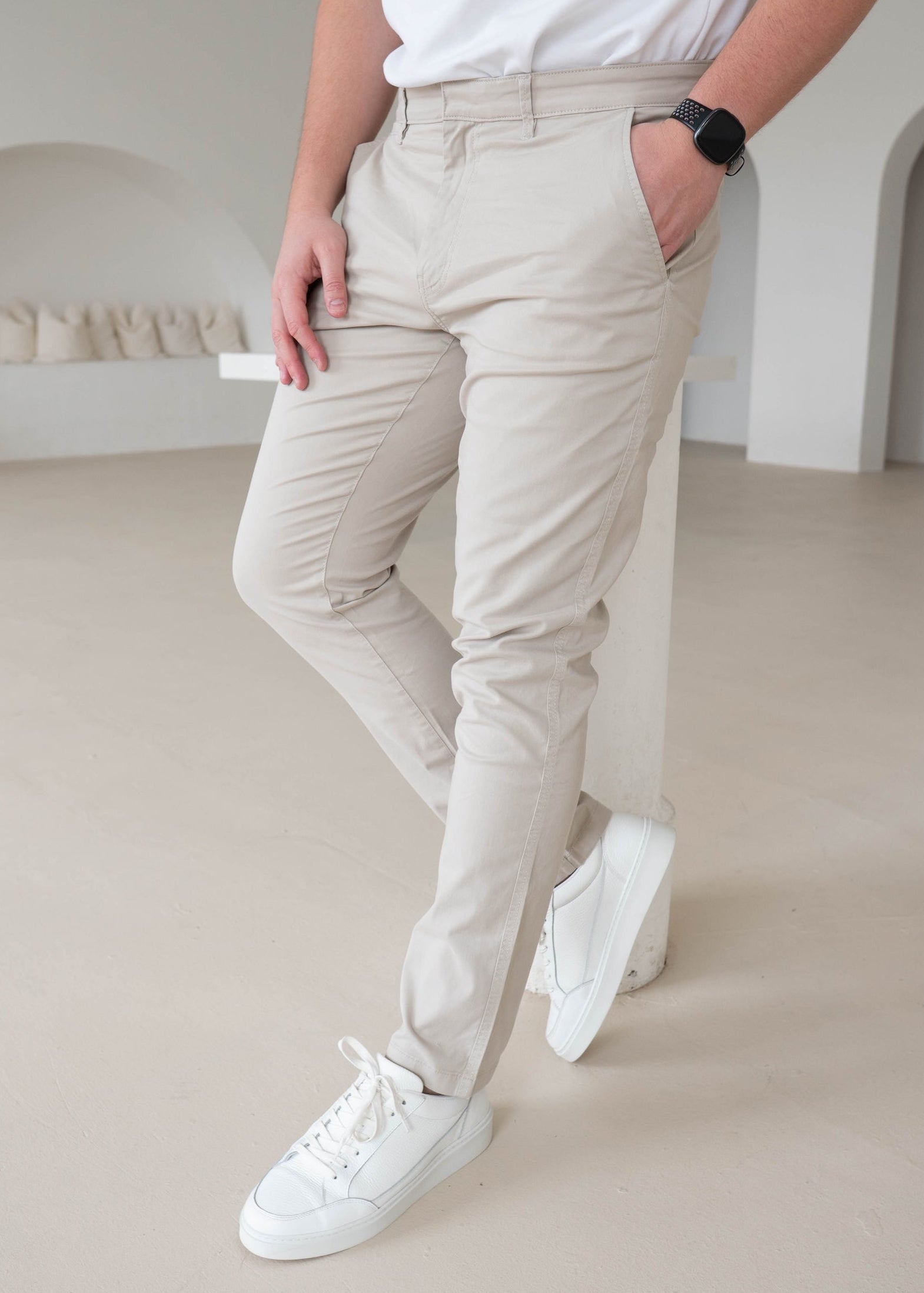 Slim Comfort Chinos In Stone