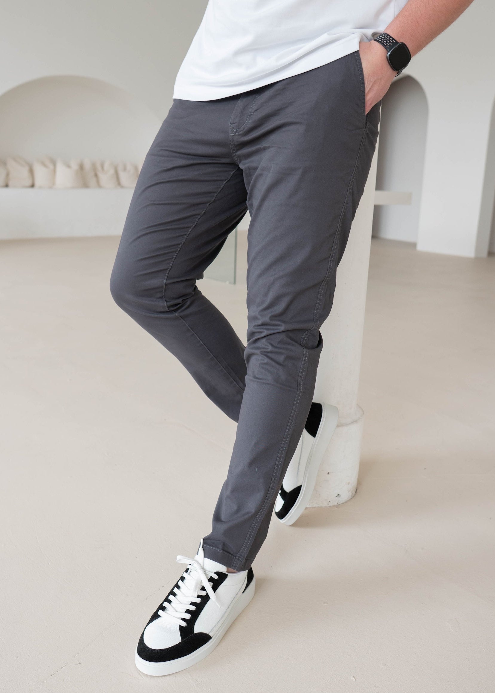 Slim Comfort Chinos In Charcoal