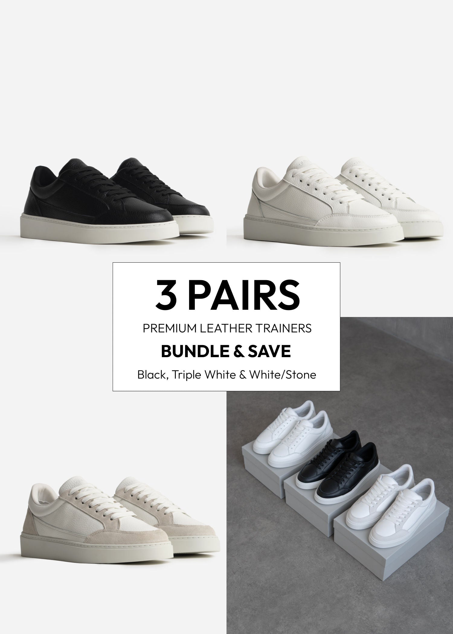 Premium Leather Trainer Bundle - Mixed Colour 3 Pairs