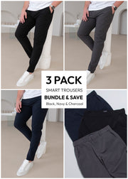 Smart Stretch Trousers Black, Navy & Charcoal 3 Pack