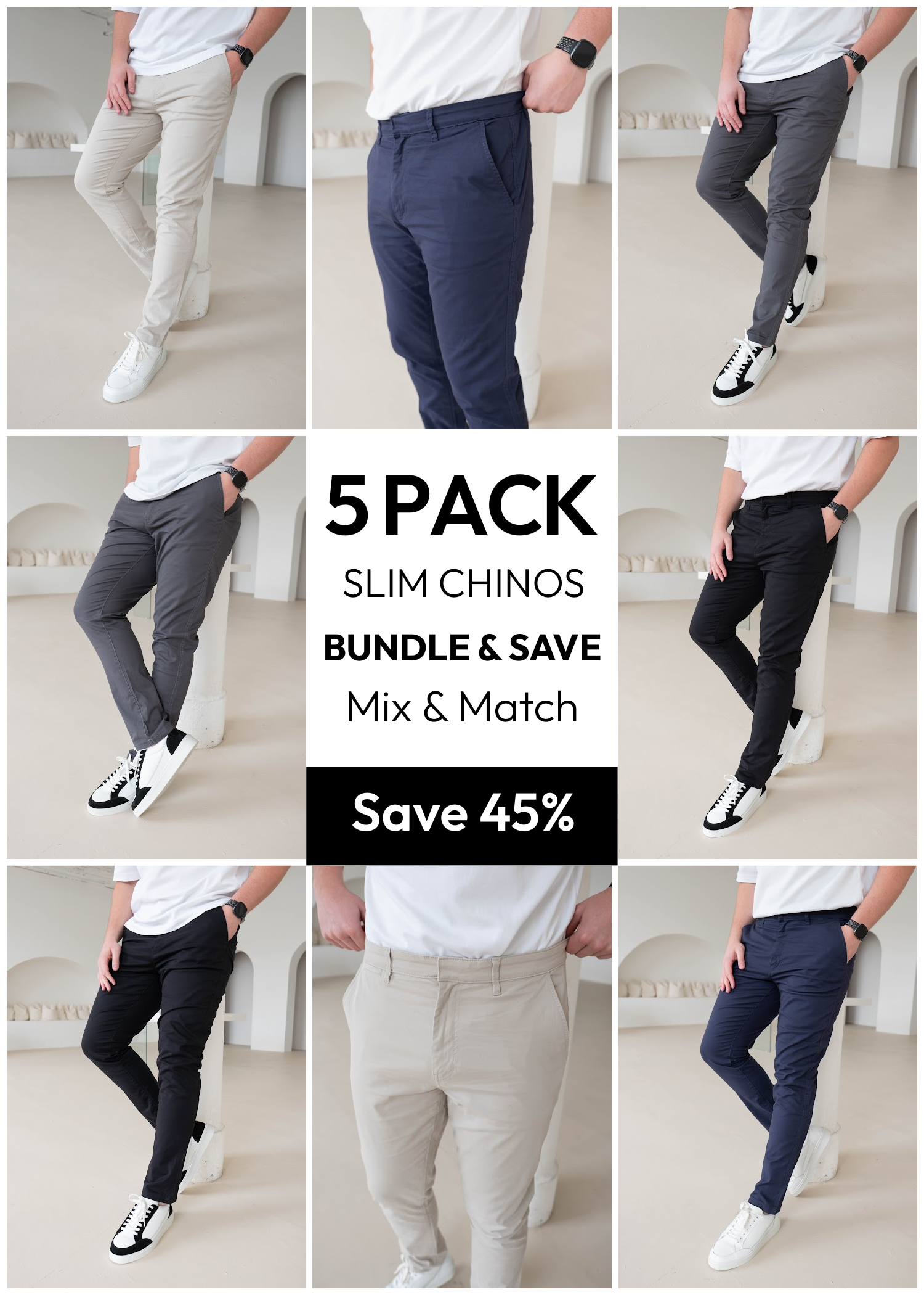 Mix & Match Slim Comfort Chinos Bundle - 5 Pairs