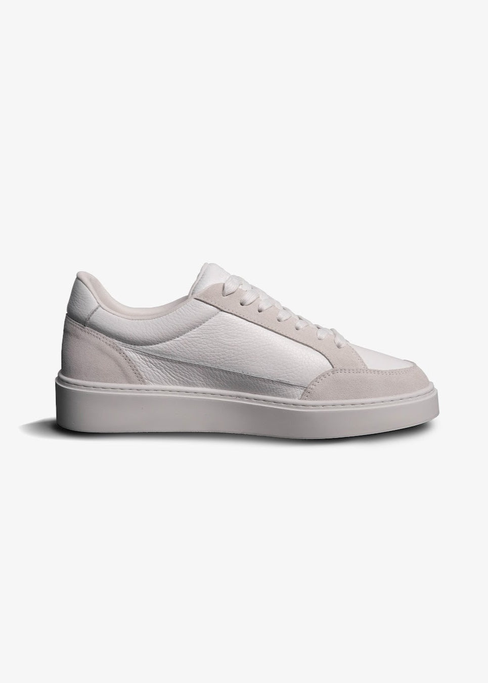 Premium Leather Trainer In White/Stone