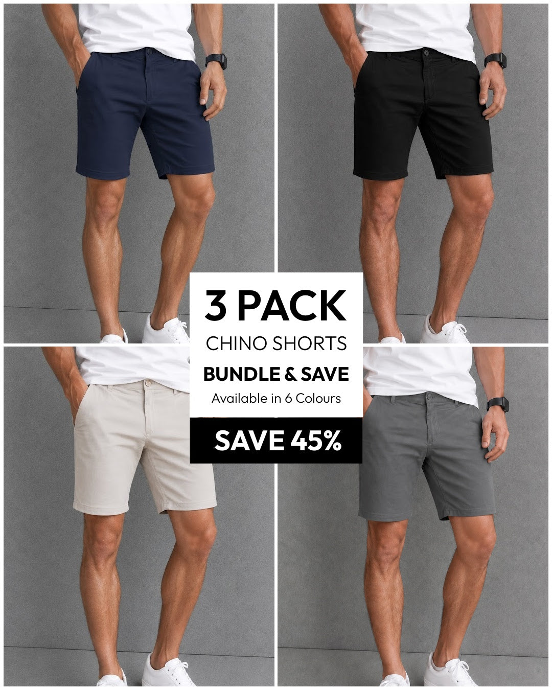 Mix & Match Slim Chino Shorts Bundle - 3 Pairs