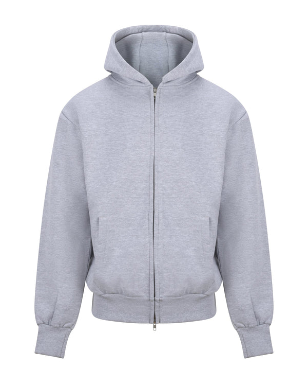 Premium Relaxed Zip Hoodie In Heather Grey