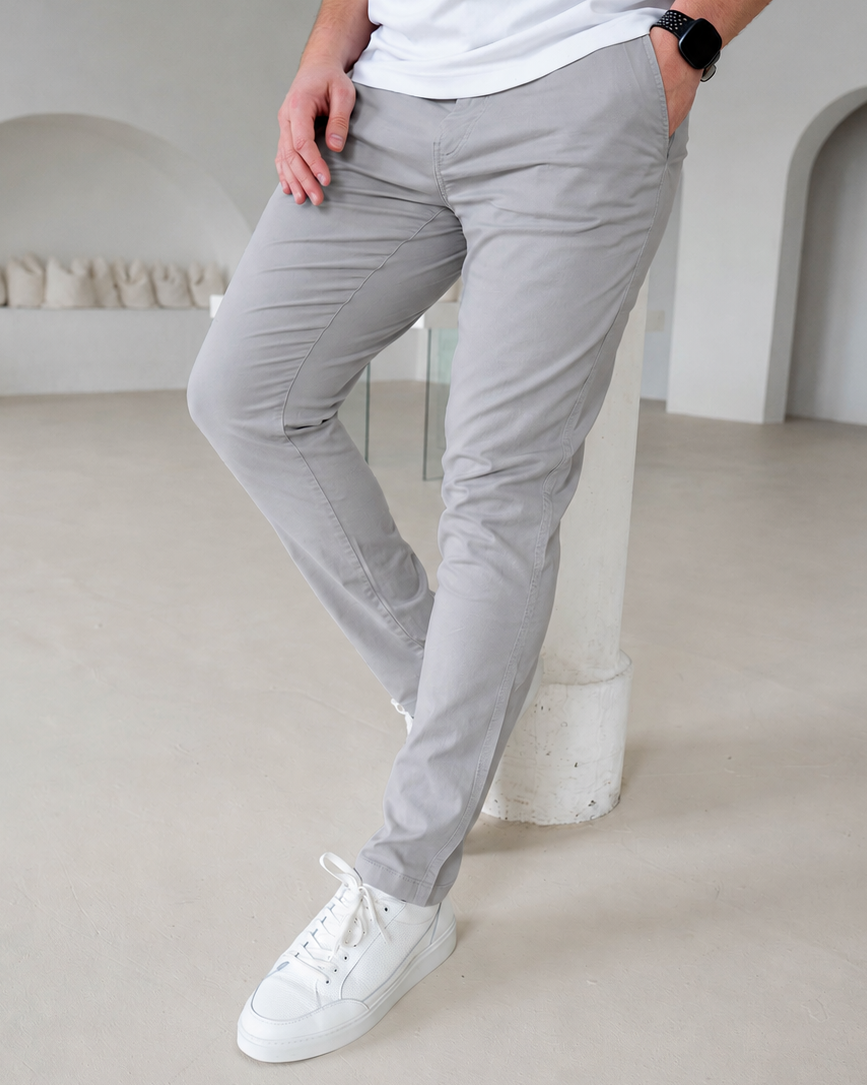 Slim Comfort Chinos In Light Grey