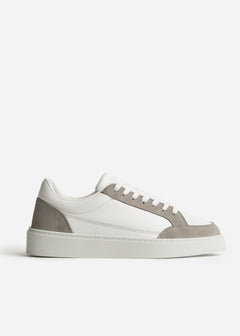 Premium Leather Trainer In White/Grey