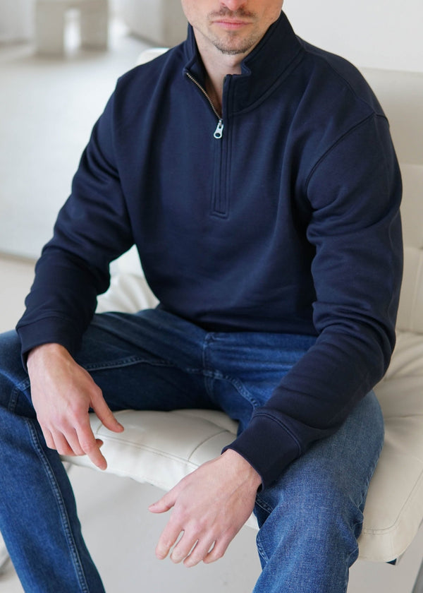 Essential Quarter Zip Sweatshirt In Navy Blue