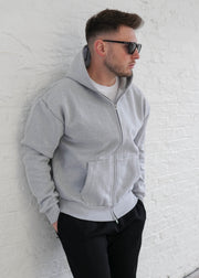 Premium Relaxed Zip Hoodie In Heather Grey