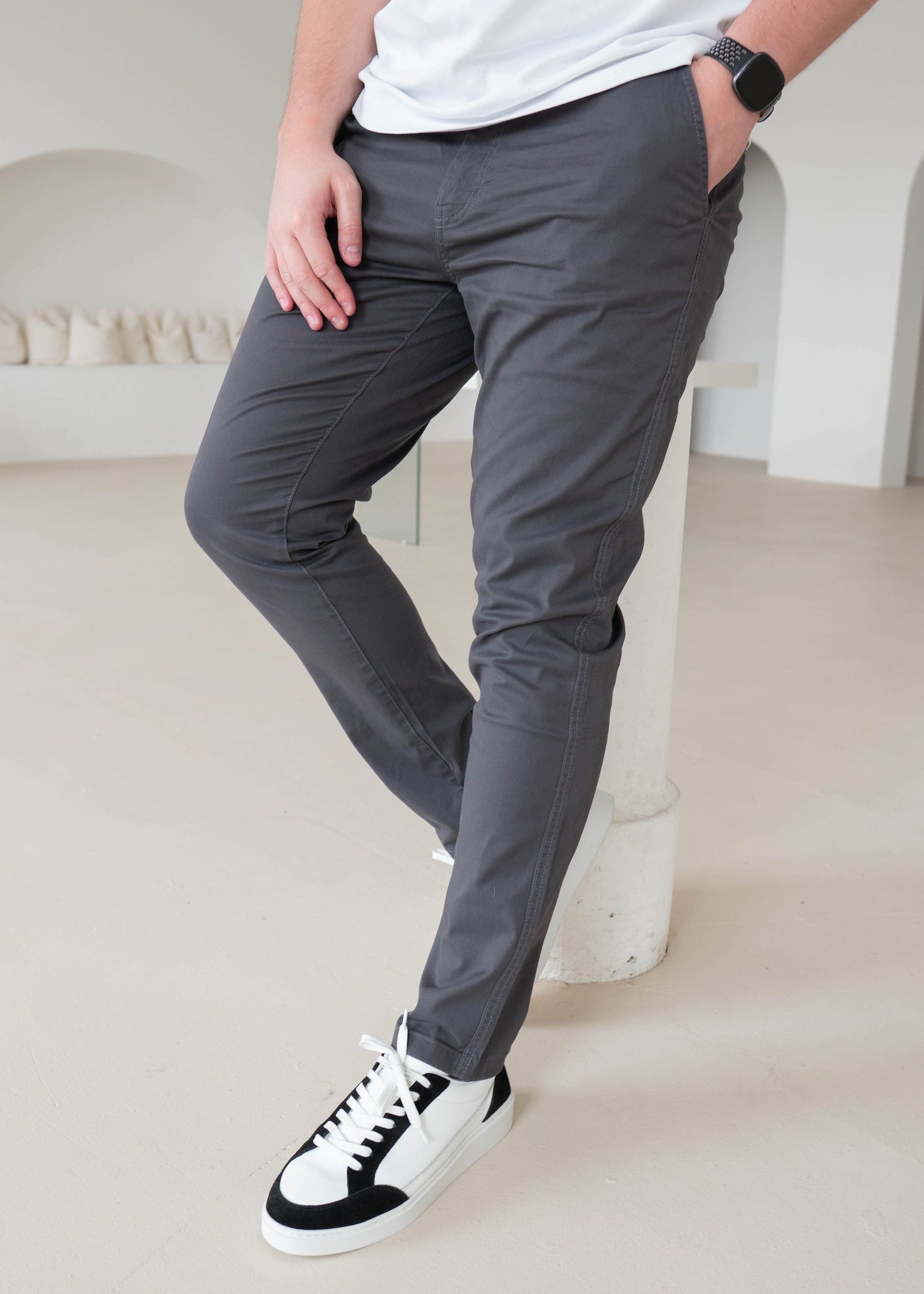 Slim Comfort Chinos In Charcoal