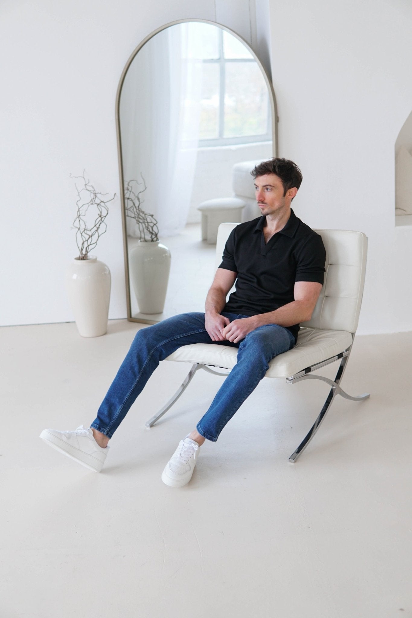 Luxe Open Collar Polo Shirt In Black - Sulfit Clothing