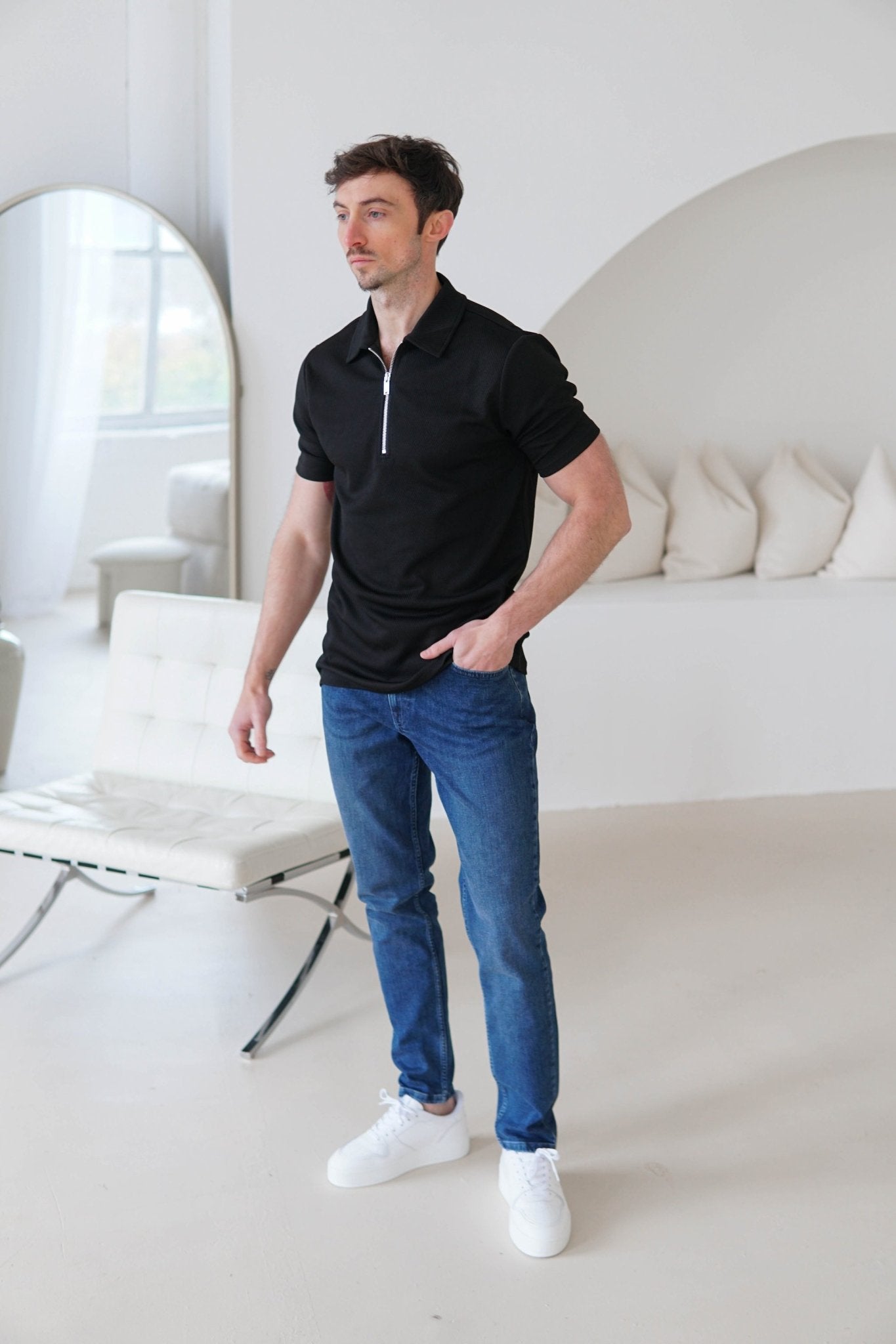 Luxe Zip Polo Shirt In Black - Sulfit Clothing