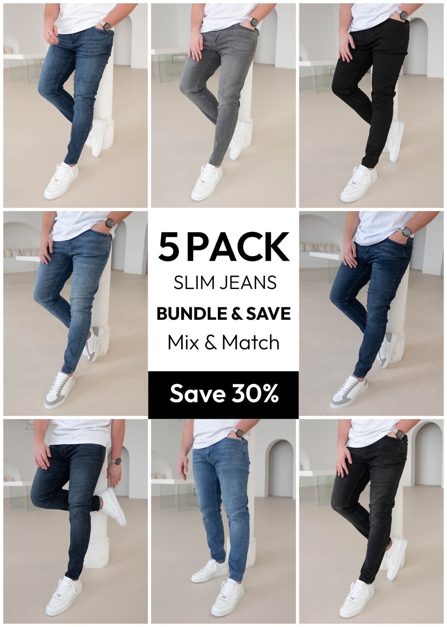 Mix & Match Slim Comfort Jeans Bundle - 5 Pairs - Sulfit Clothing