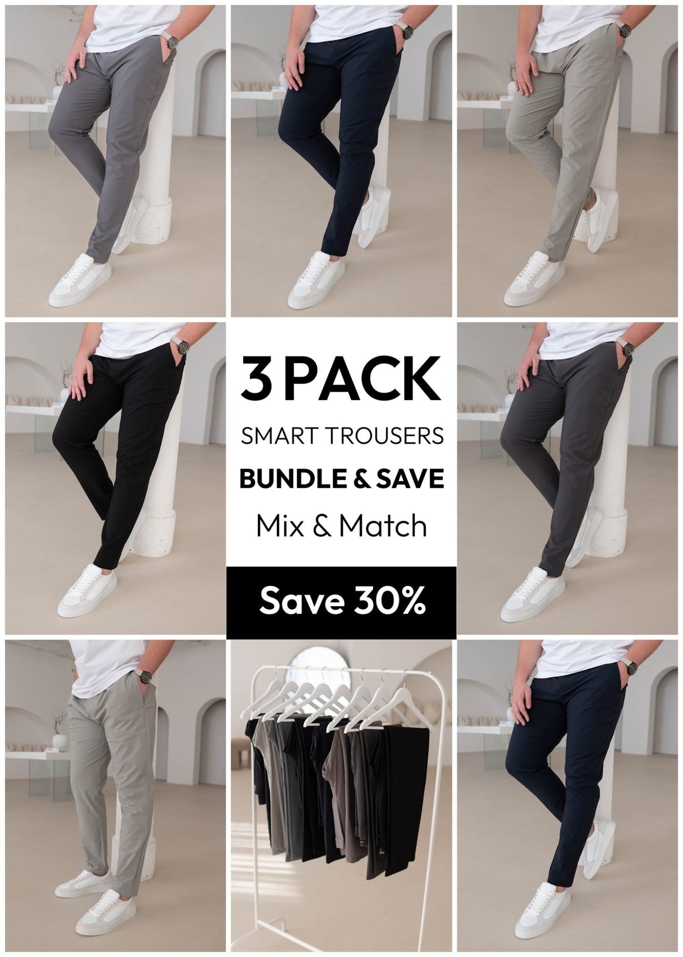 Mix & Match Smart Stretch Trousers Bundle - 3 Pairs - Sulfit Clothing
