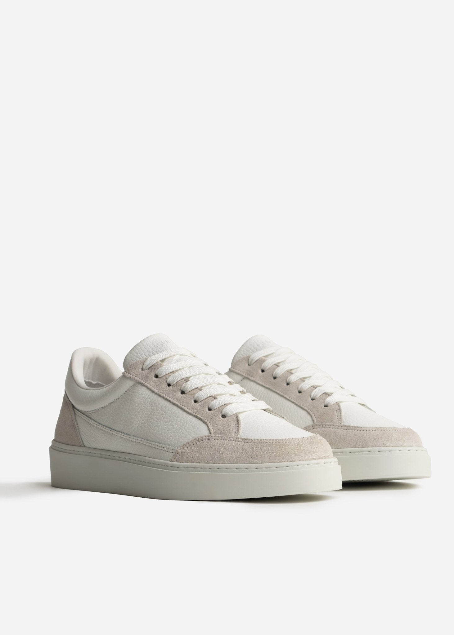 Premium Leather Trainer In White/Stone - Sulfit Clothing