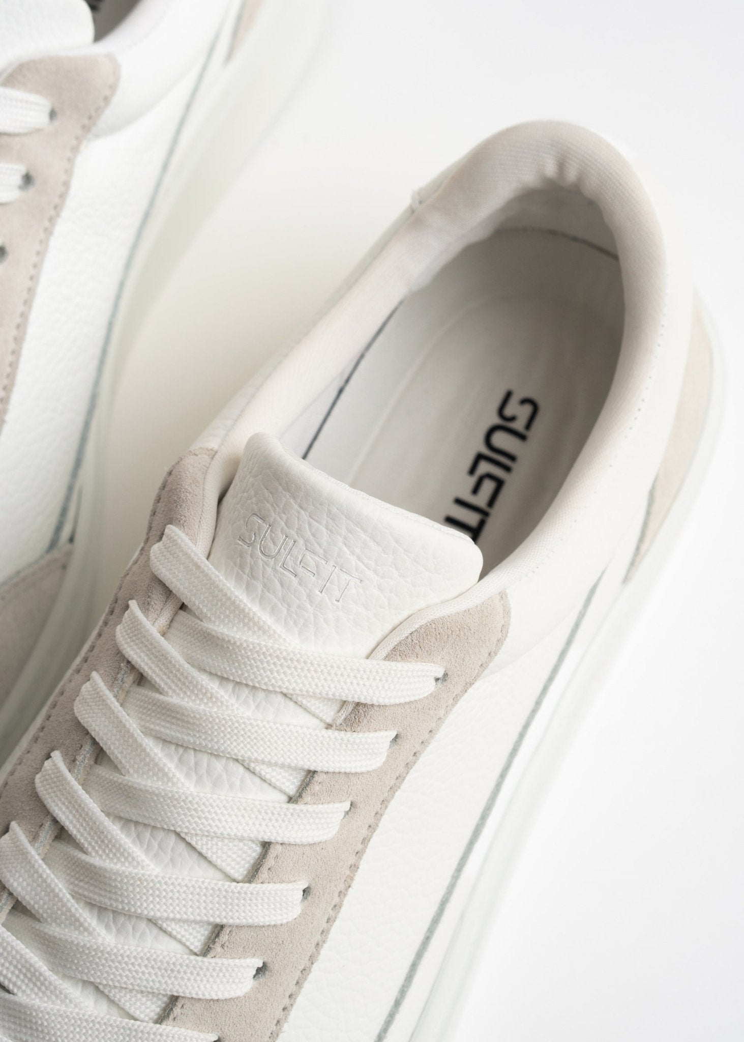 Premium Leather Trainer In White/Stone - Sulfit Clothing