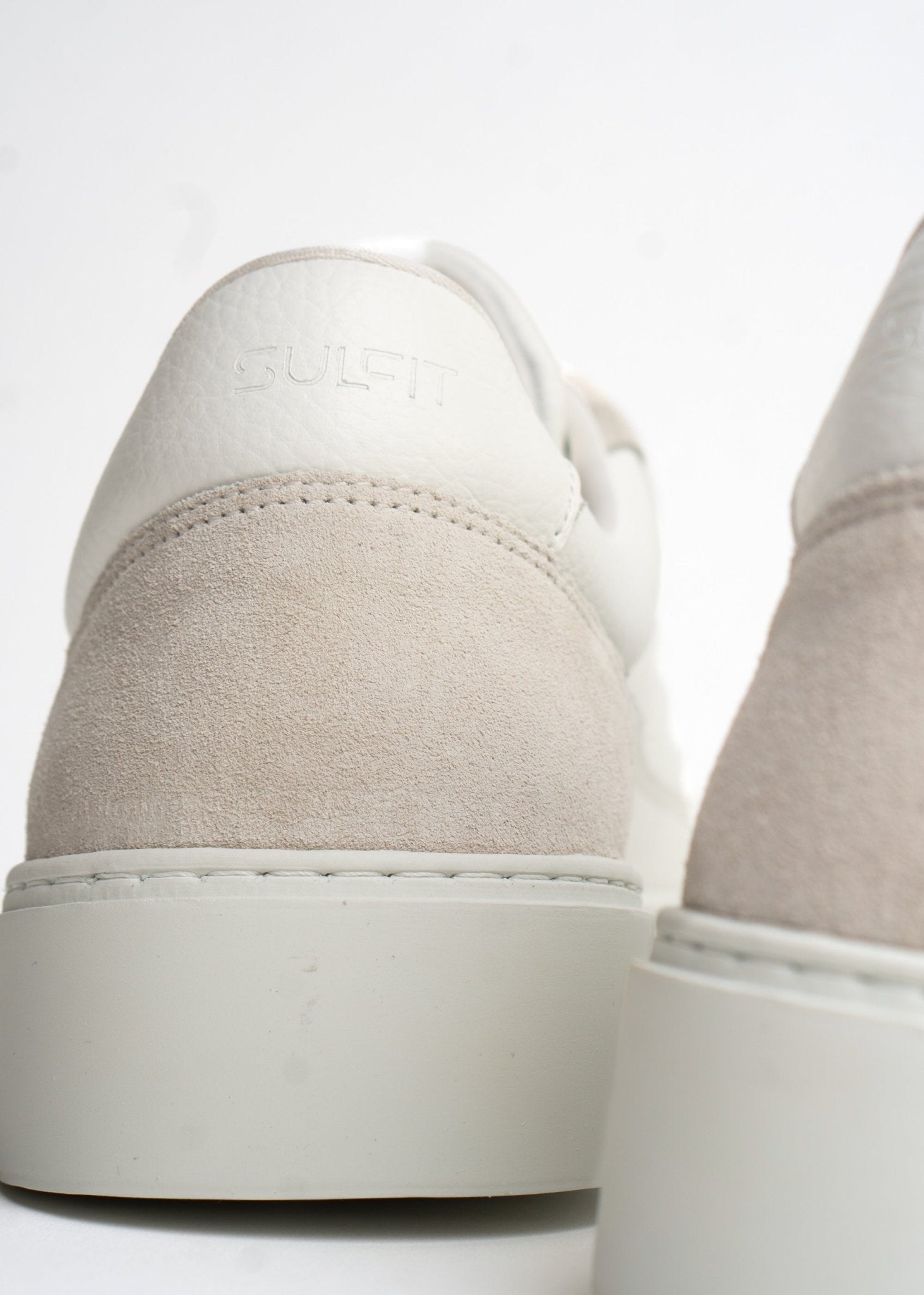 Premium Leather Trainer In White/Stone - Sulfit Clothing