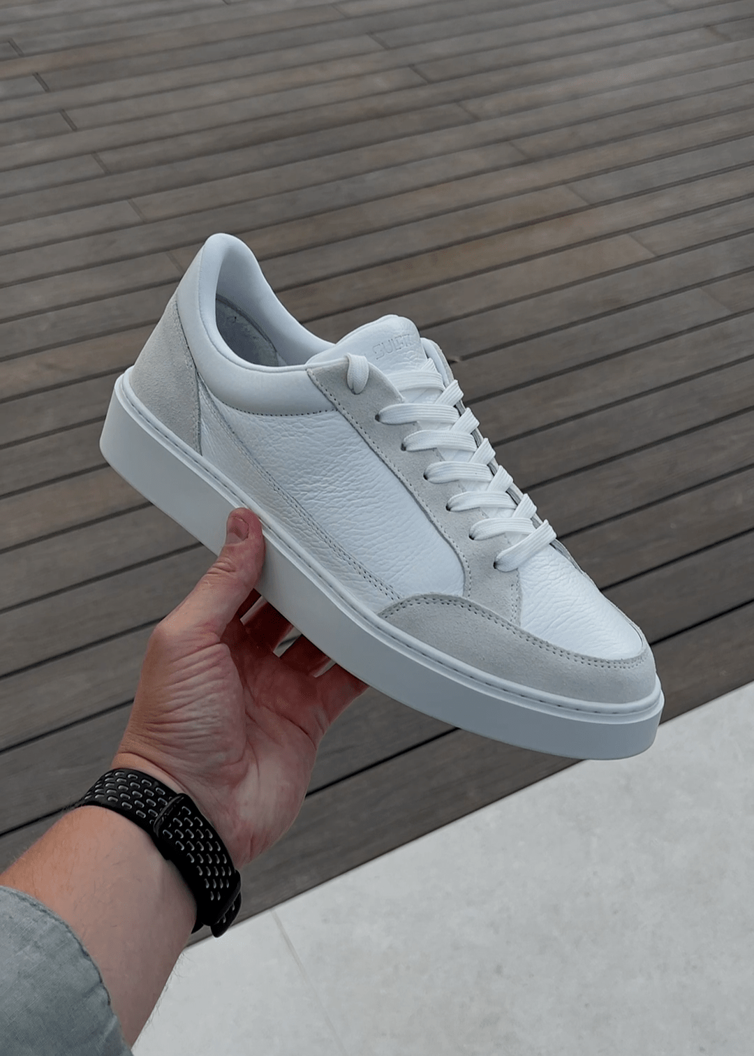 Premium Leather Trainer In White/Stone - Sulfit Clothing