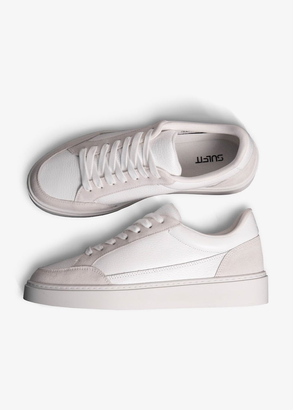 Premium Leather Trainer In White/Stone - Sulfit Clothing