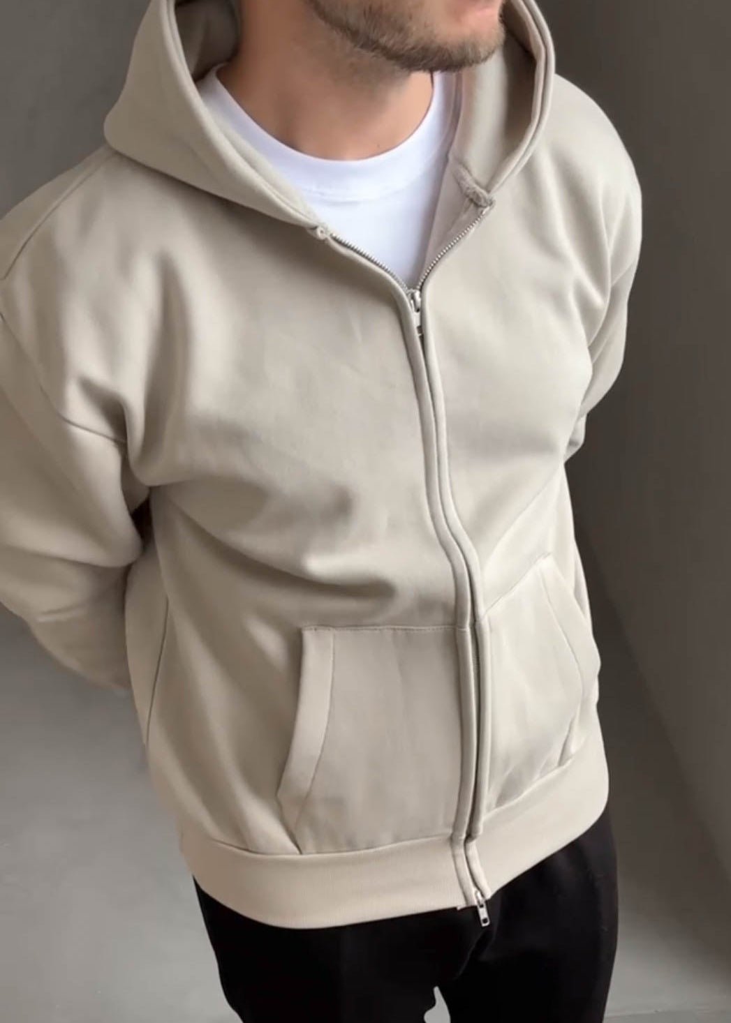 Premium Relaxed Zip Hoodie In Stone - Sulfit Clothing