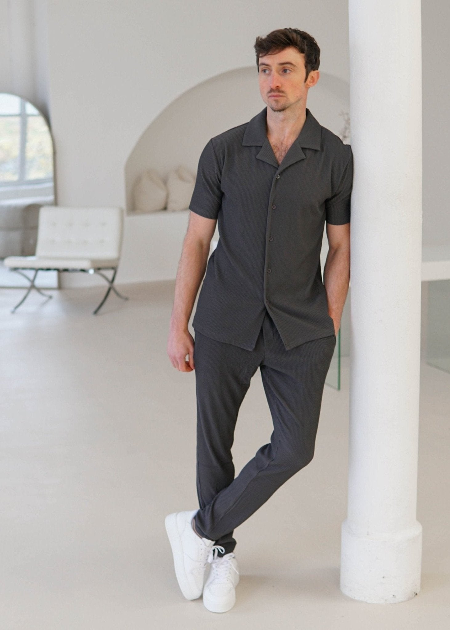Ribbed Shirt In Dark Grey - Sulfit Clothing