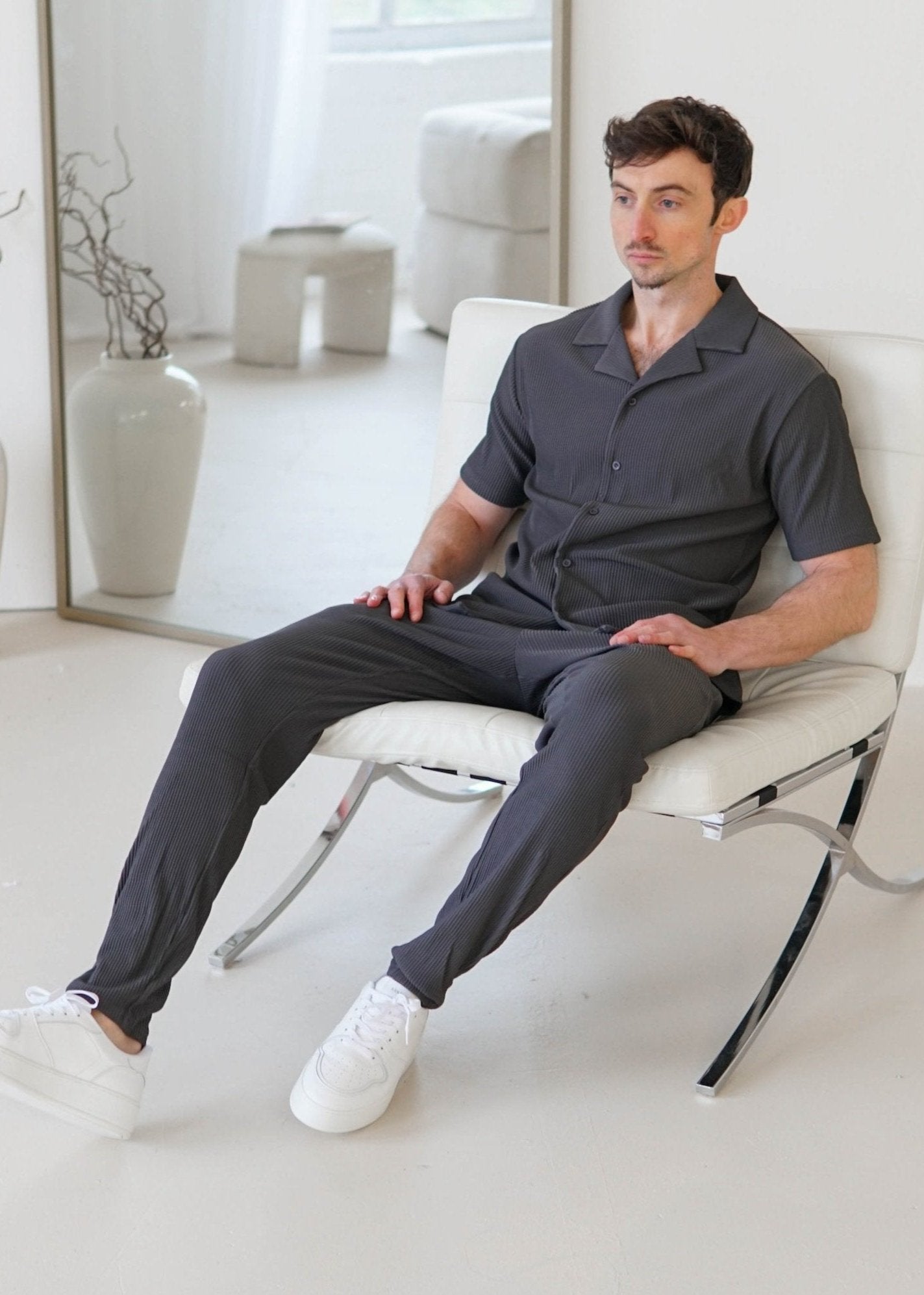 Ribbed Shirt In Dark Grey - Sulfit Clothing